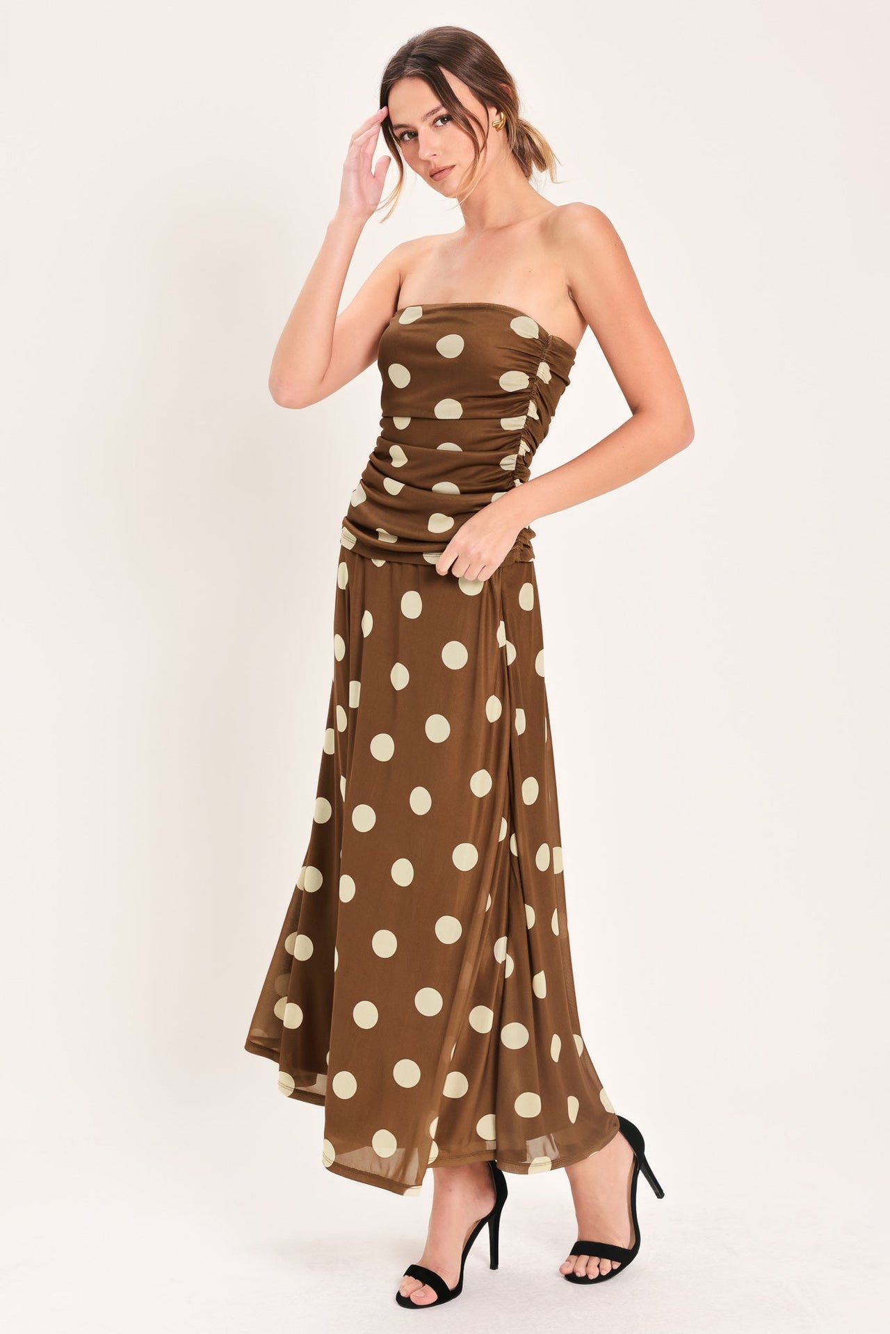 FRENCH GIRL POLKA DOT POWER MESH MIDI SKIRT