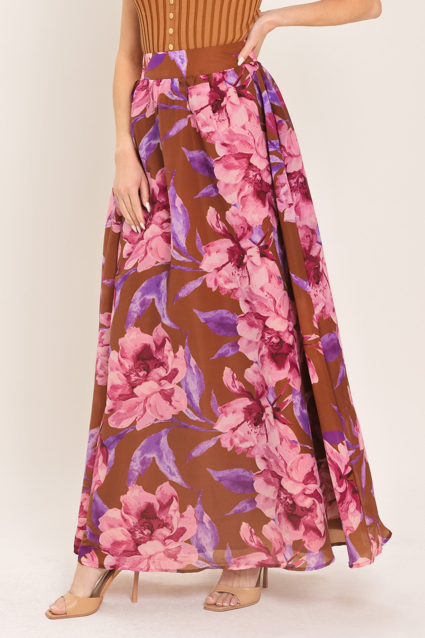 PLUM BLOSSOM WOVEN FULL MAXI SKIRT