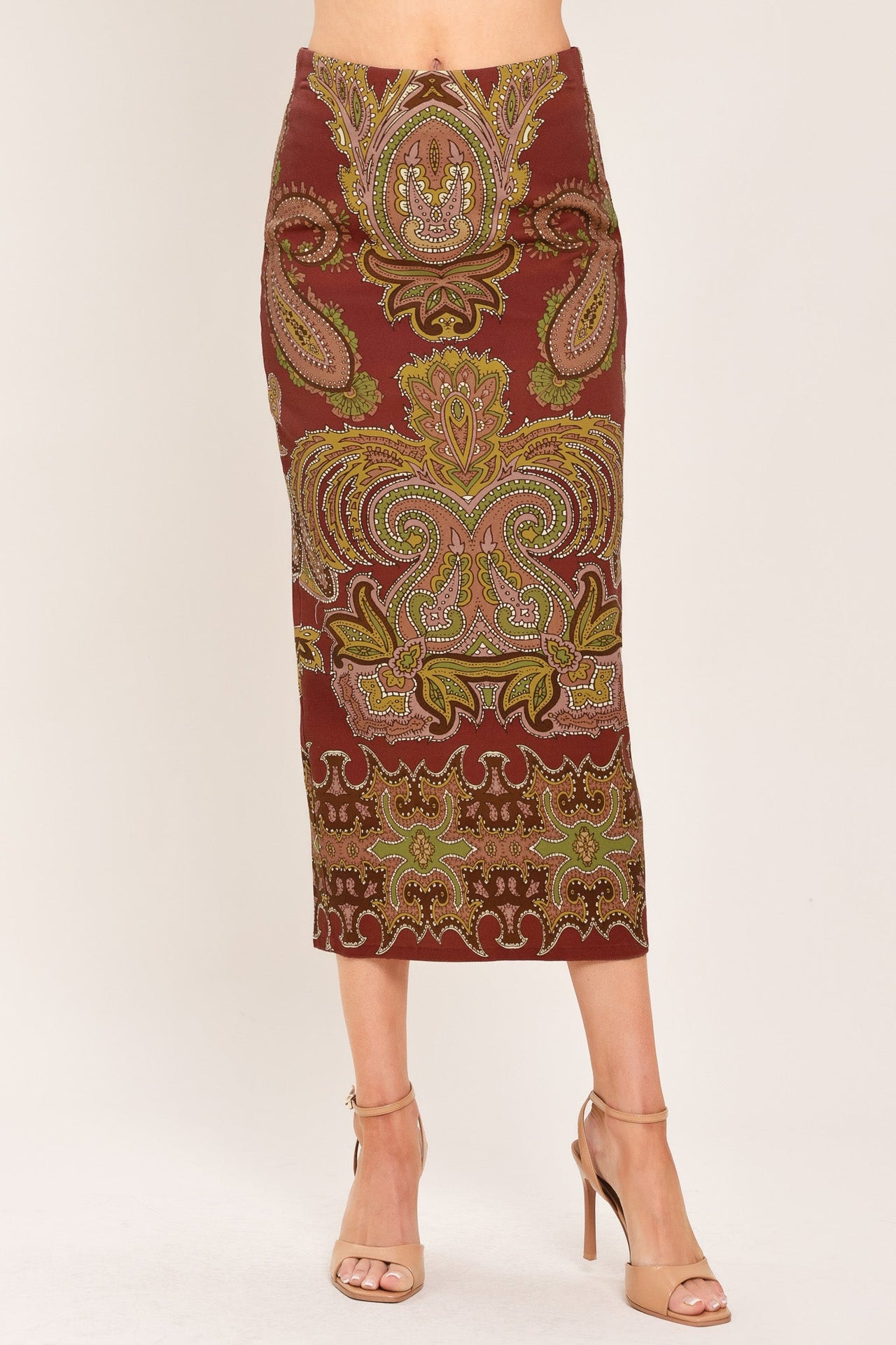 RUSTIC MEDALLION WOVEN PENCIL SKIRT