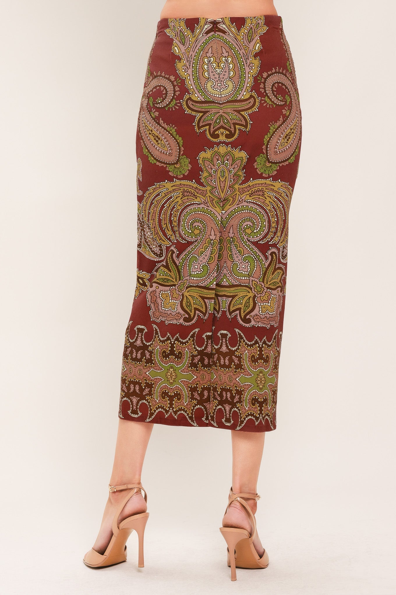 RUSTIC MEDALLION WOVEN PENCIL SKIRT
