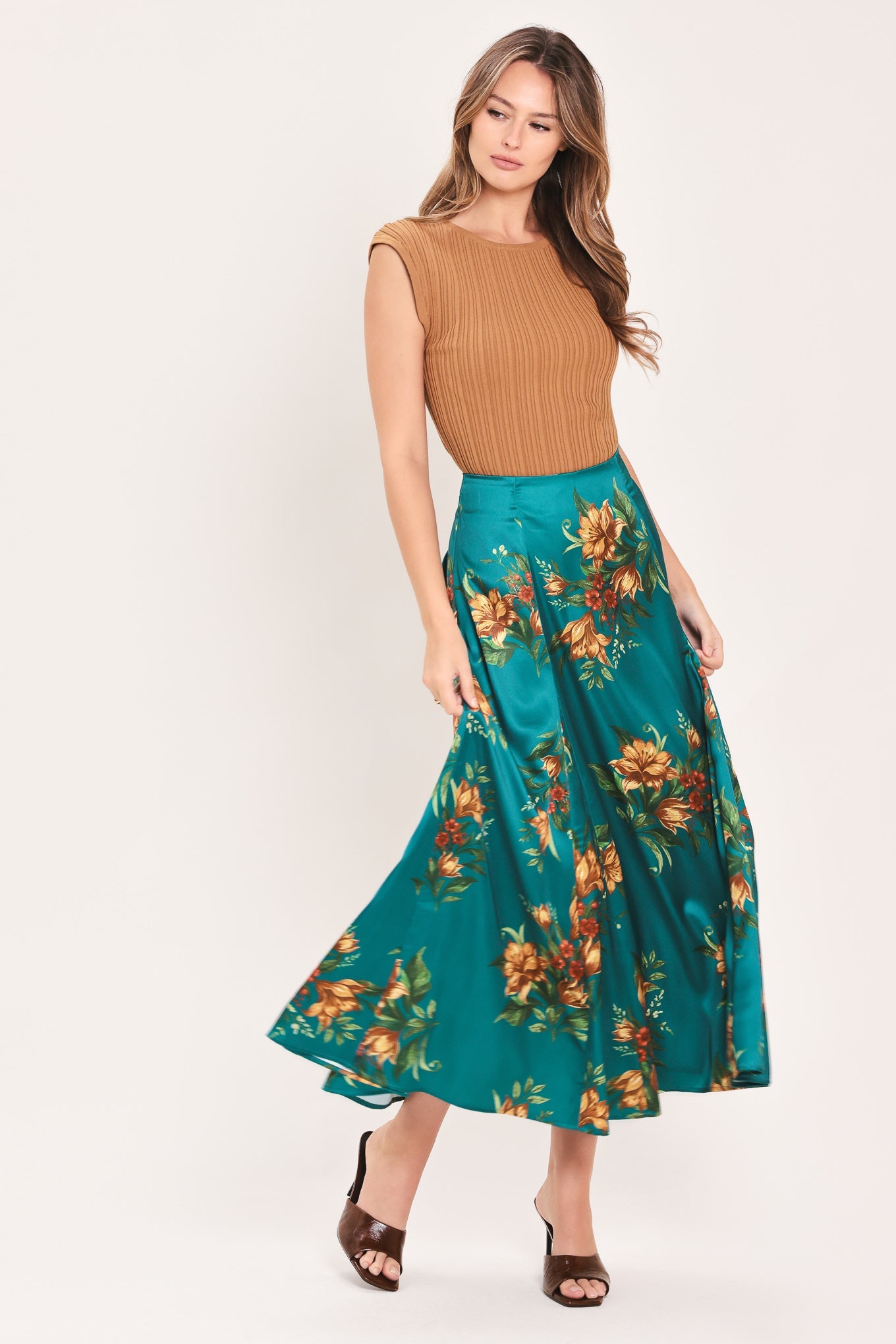 LAGOON FLOWER CHERISH WOVEN MIDI CIRCLE SKIRT