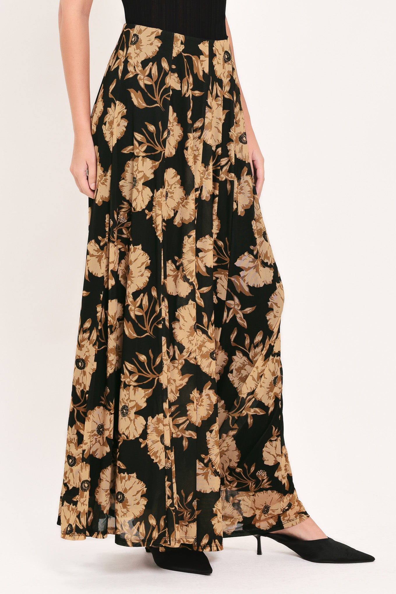 EARTHEN FLOWER FANTASY POWER MESH FULL MAXI SKIRT