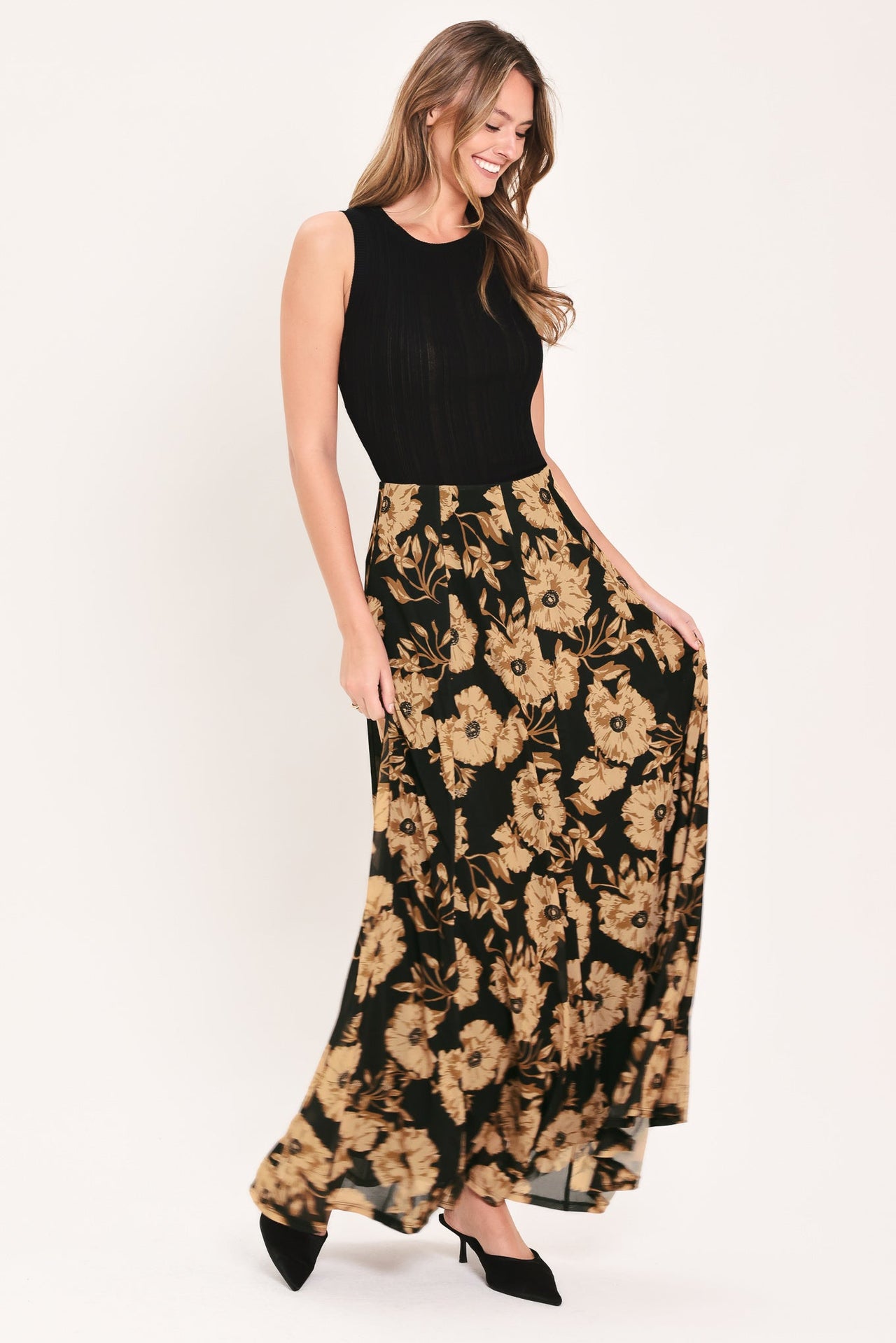 EARTHEN FLOWER FANTASY POWER MESH FULL MAXI SKIRT