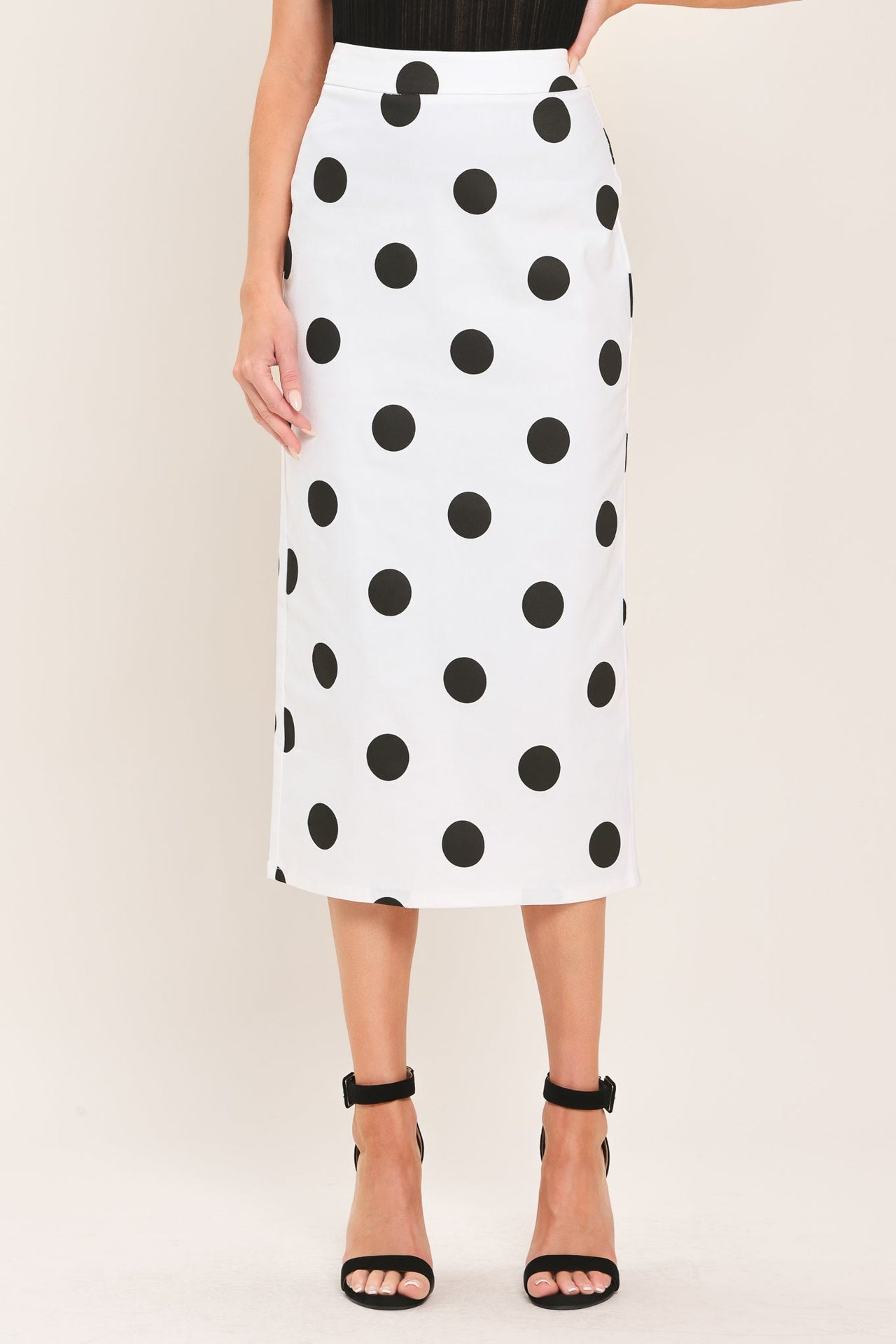 RETRO POLKA DOT WOVEN MIDI PENCIL SKIRT
