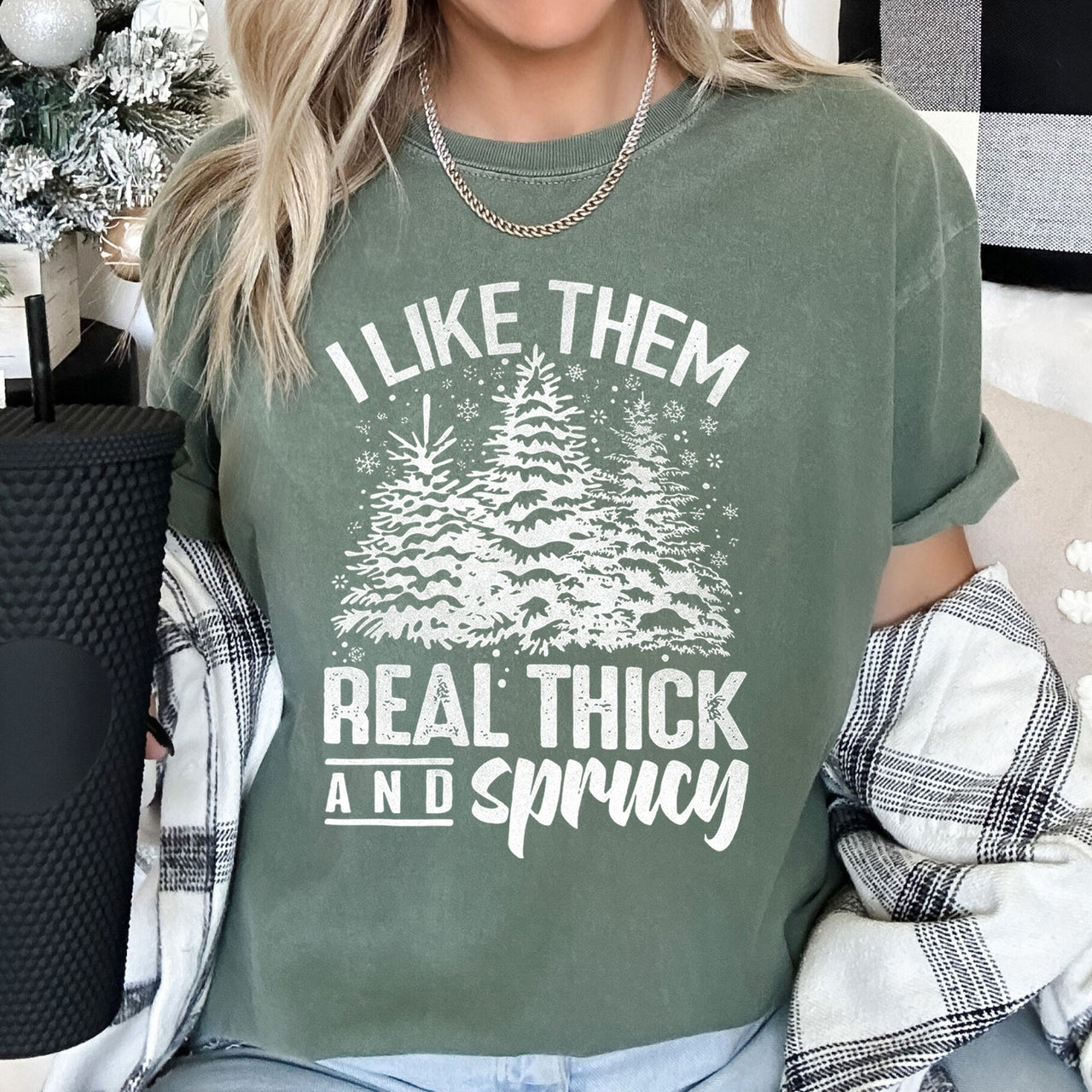 I Like Them Real Thick Christmas Retro Funny Baby Got Back Mix Pine Tree Comfort Colors Tee
