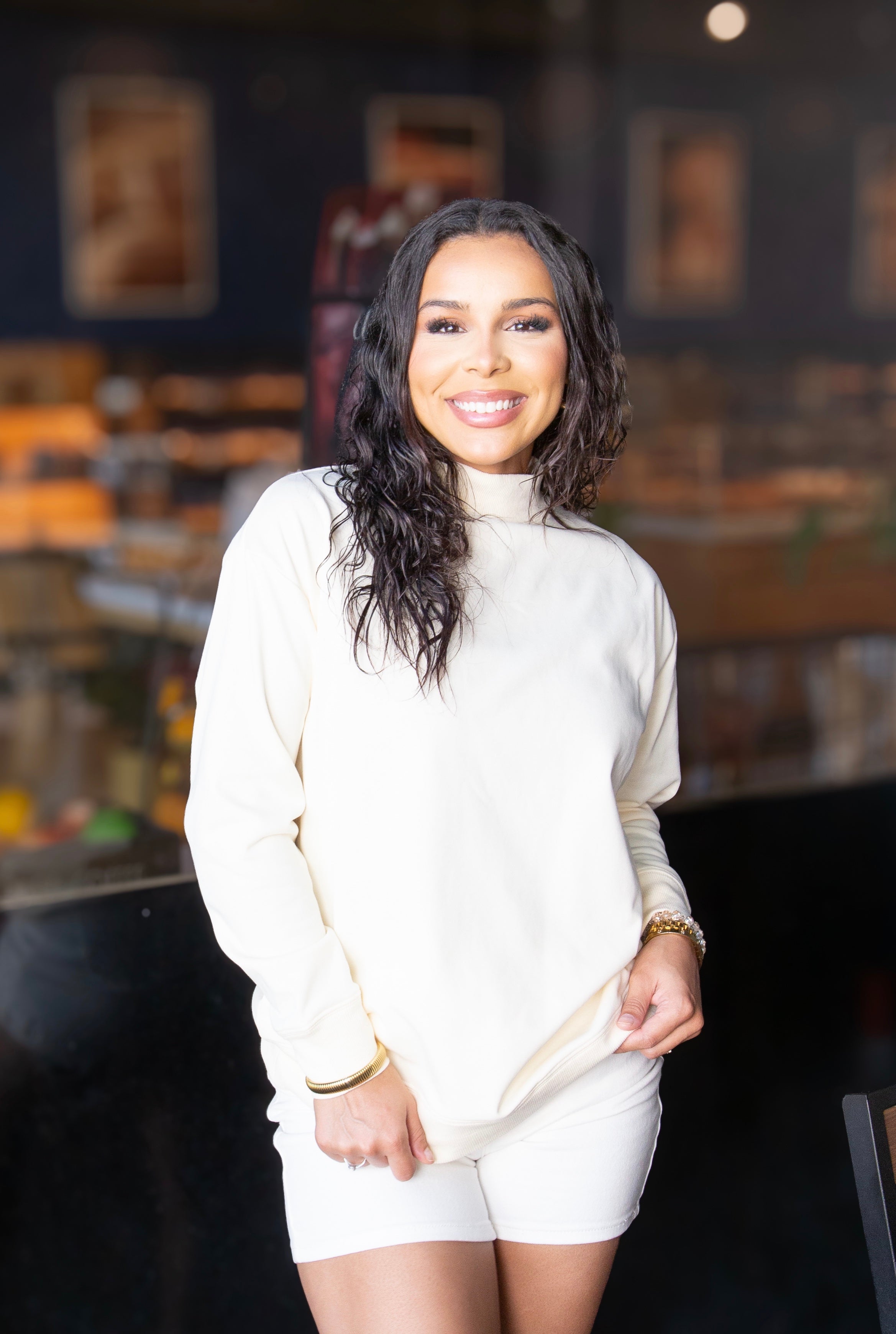Mock Neck Sweatshirt, Ivory