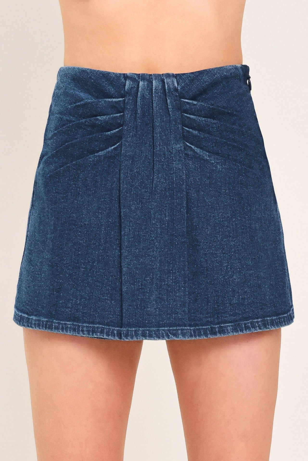INDIGO RUCHING DENIM SKORT