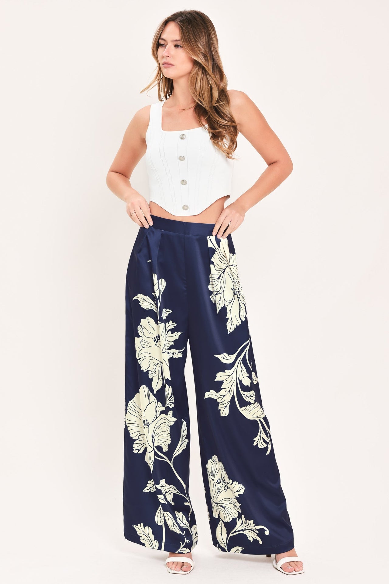 WHITE MAGNOLIA CURRENT WOVEN WIDE LEG PANTS