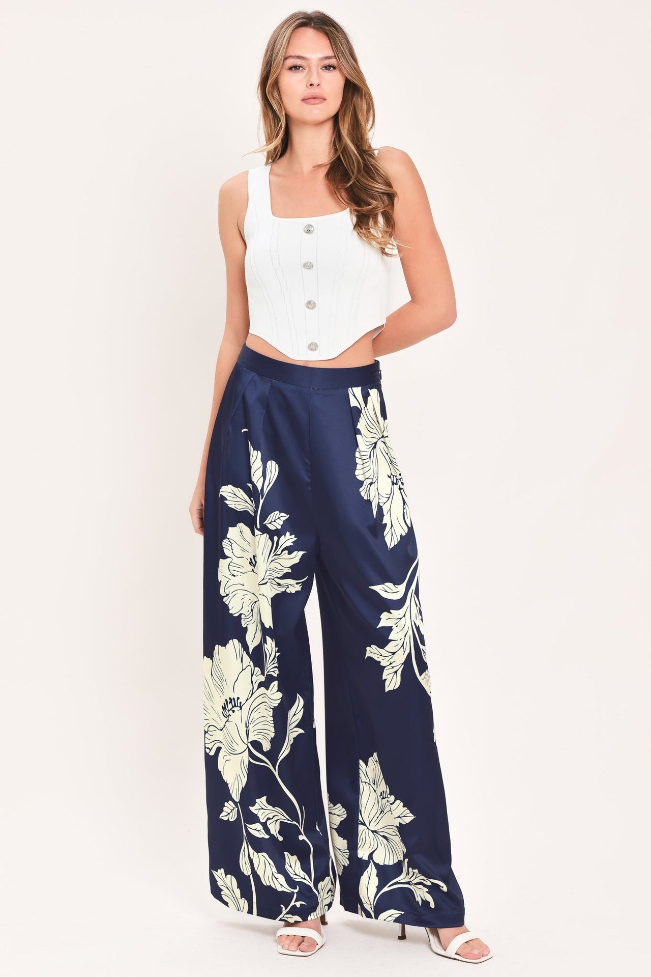 WHITE MAGNOLIA CURRENT WOVEN WIDE LEG PANTS