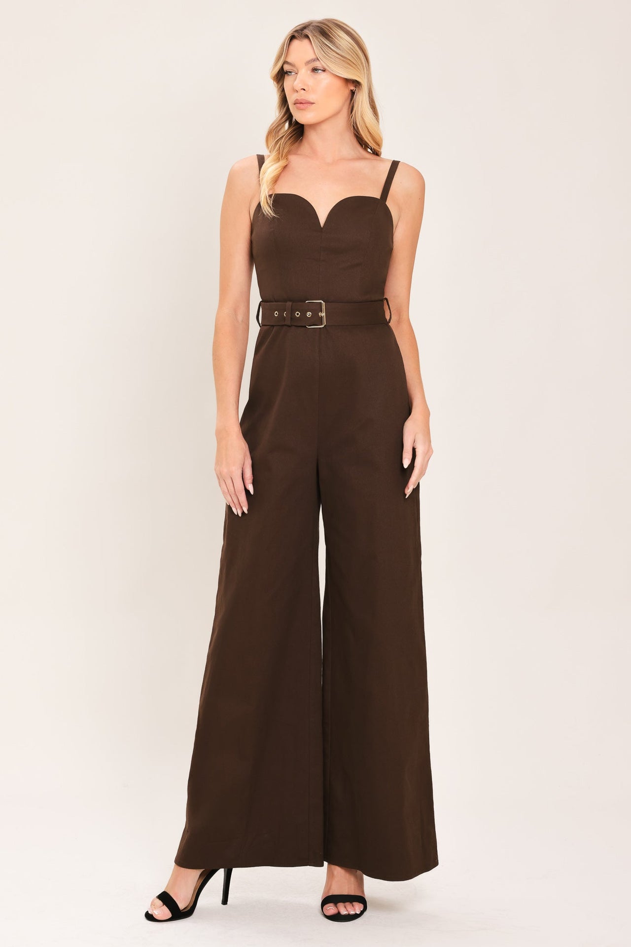 TOFFEE SWEETHEART WOVEN JUMPSUIT