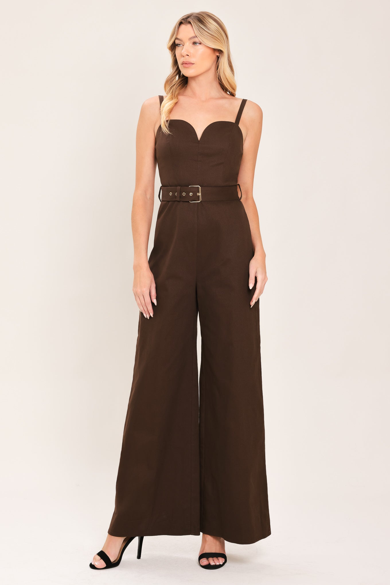 TOFFEE SWEETHEART WOVEN JUMPSUIT