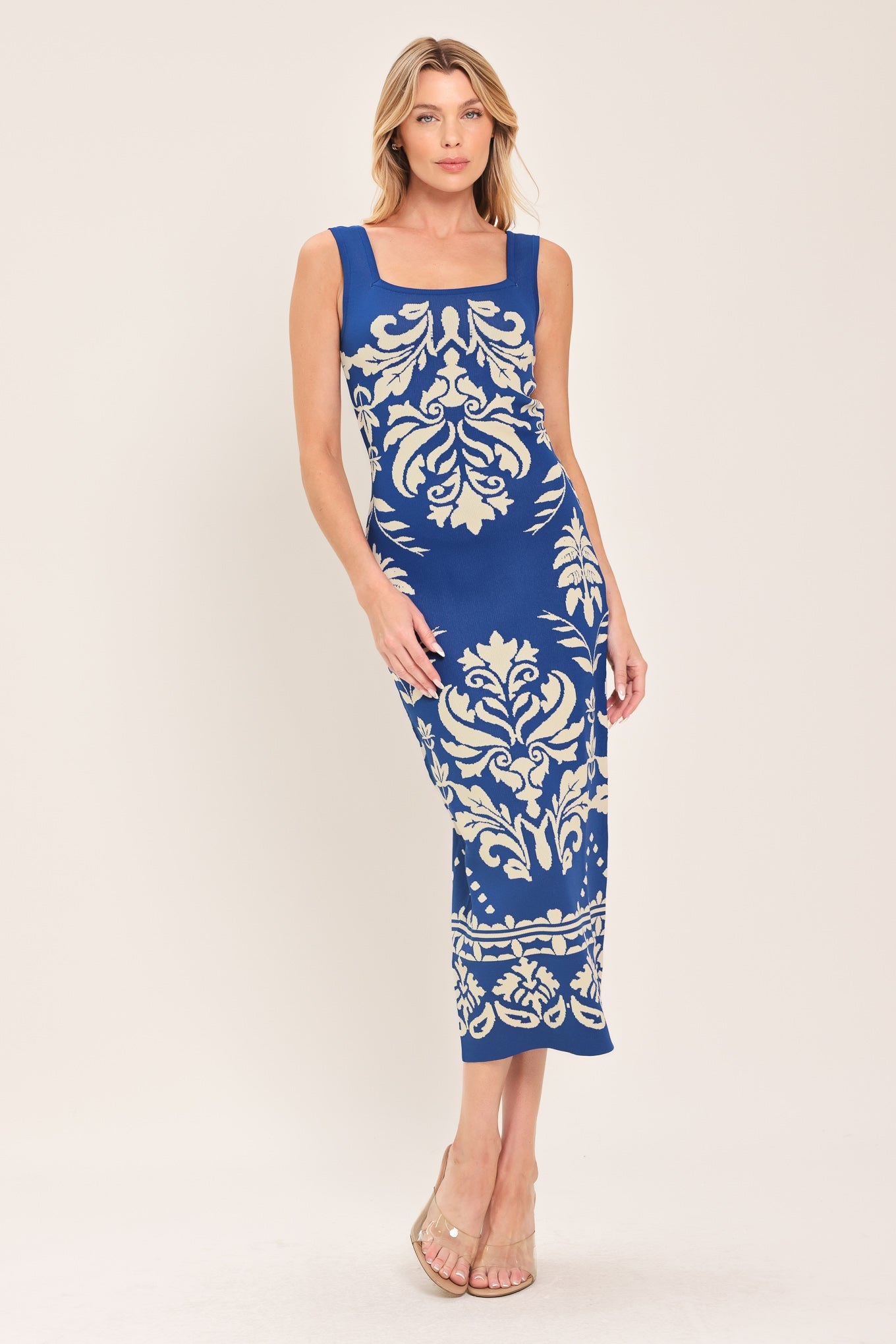 GREEK ISLE GLAM JACQUARD MIDI DRESS