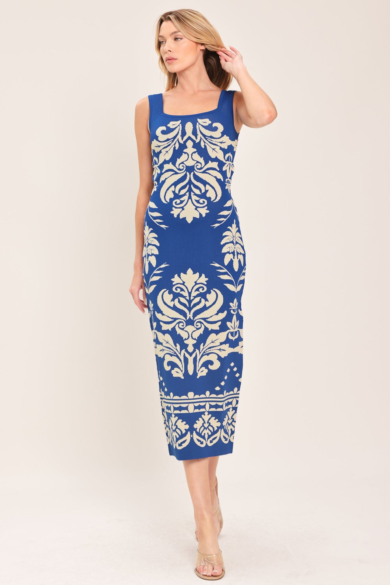 GREEK ISLE GLAM JACQUARD MIDI DRESS