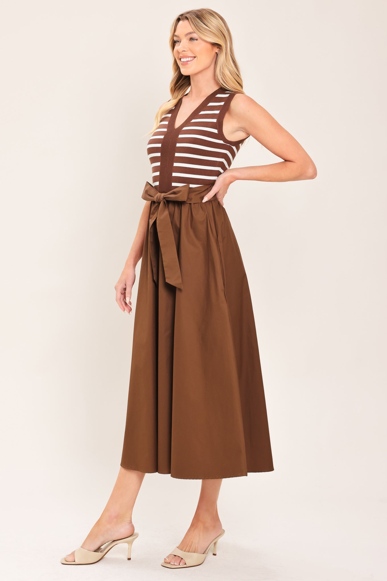 ESPRESSO SAILOR SWEATER WOVEN MIDI DRESS