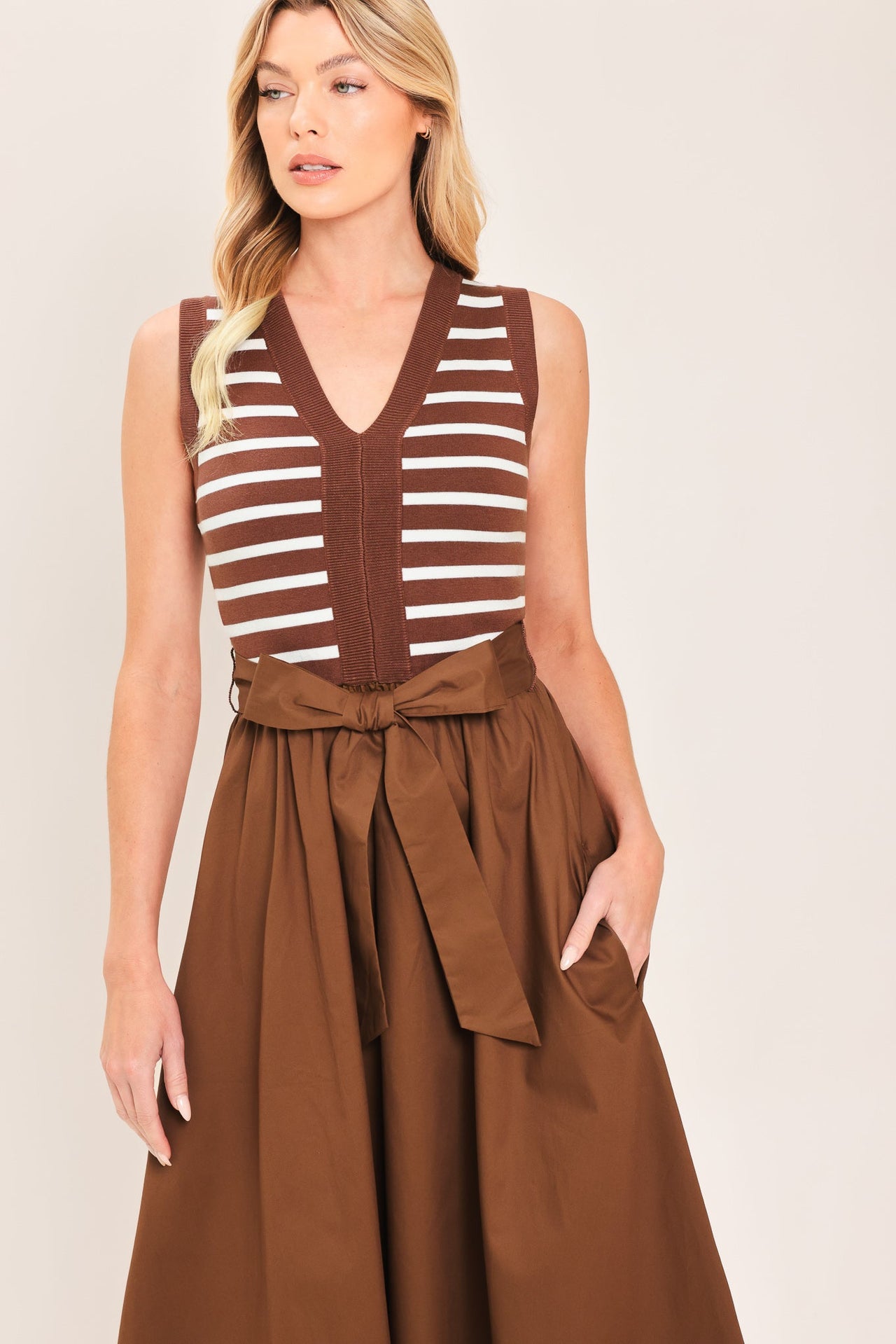 ESPRESSO SAILOR SWEATER WOVEN MIDI DRESS