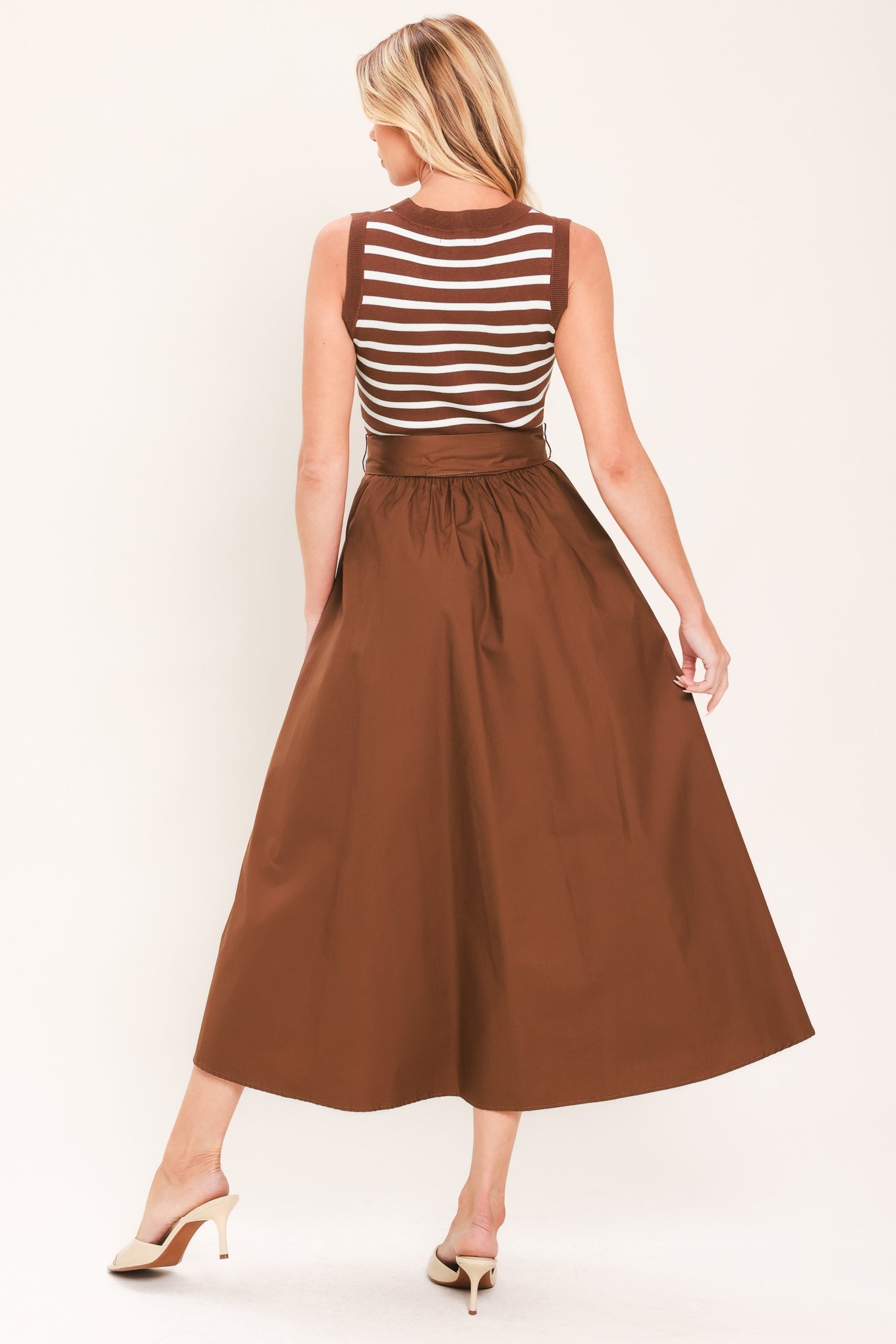 ESPRESSO SAILOR SWEATER WOVEN MIDI DRESS
