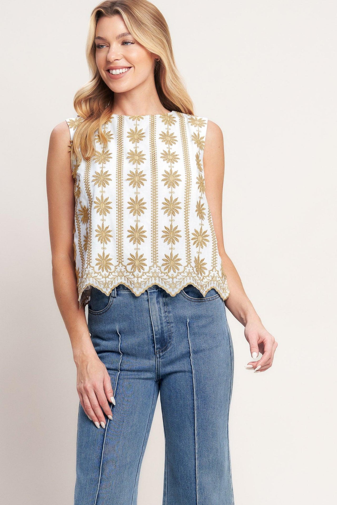 SUN-KISSED WOVEN EMBROIDERED TOP
