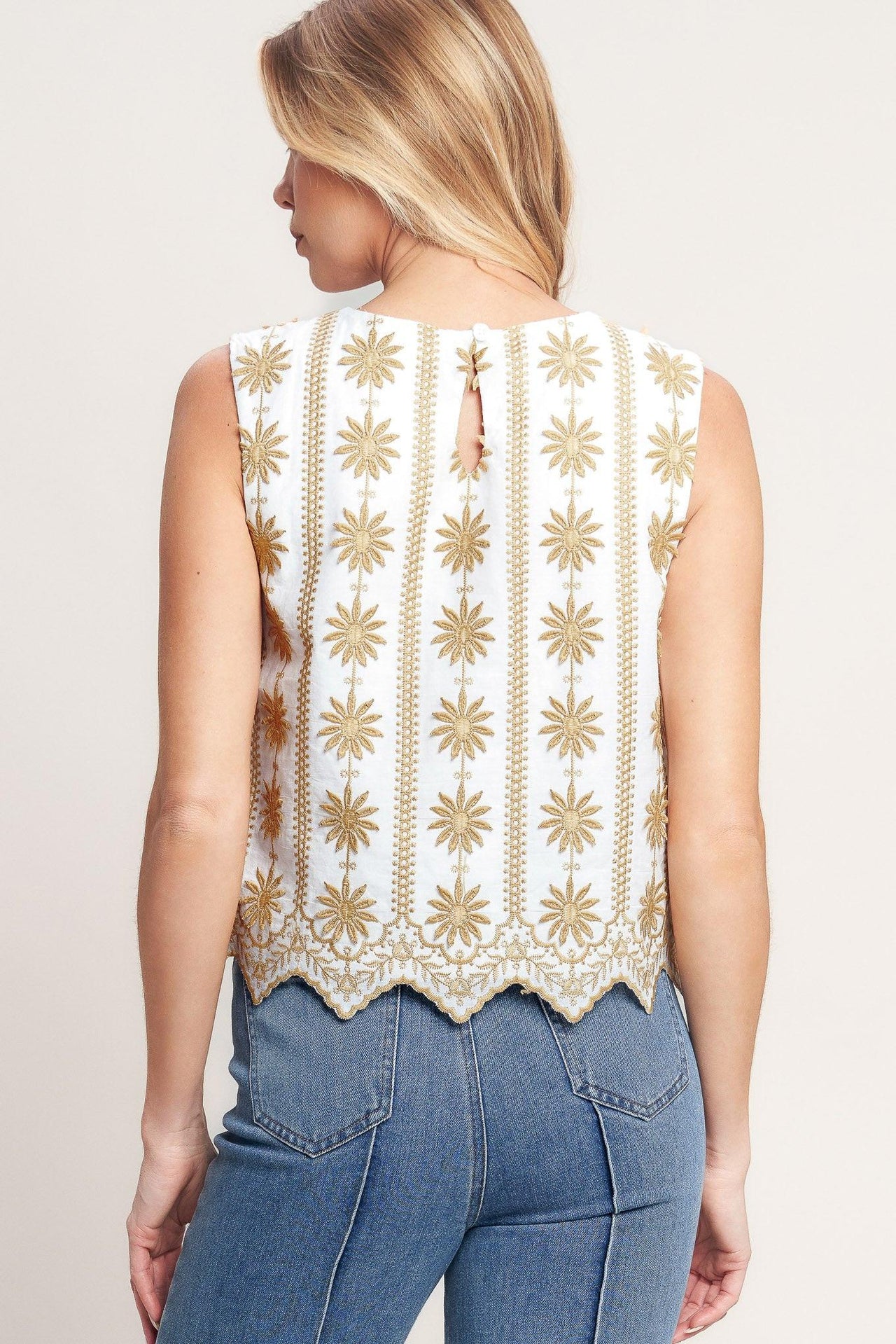 SUN-KISSED WOVEN EMBROIDERED TOP