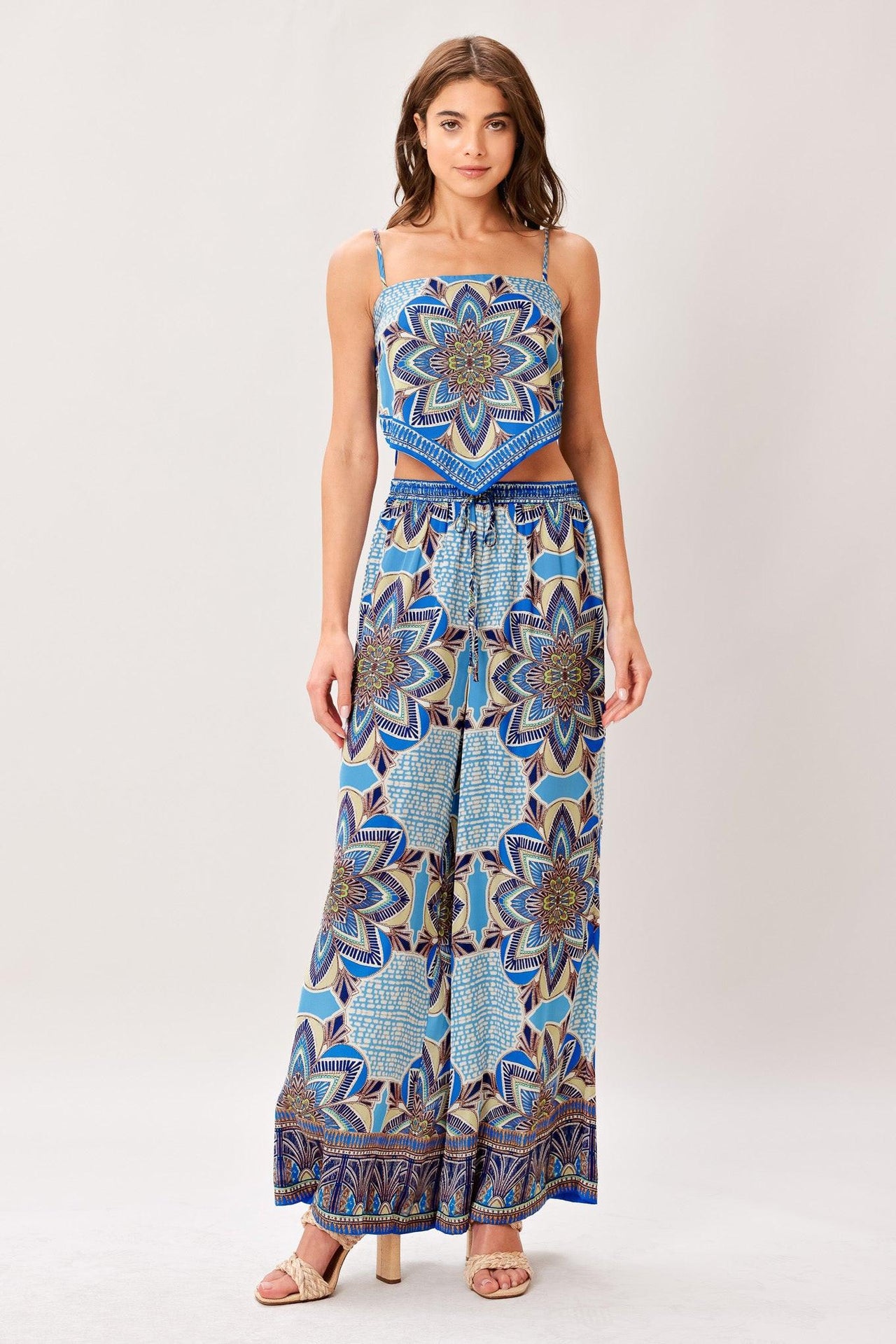 AZURE MANDALA WOVEN SCARF TOP AND PANT SET