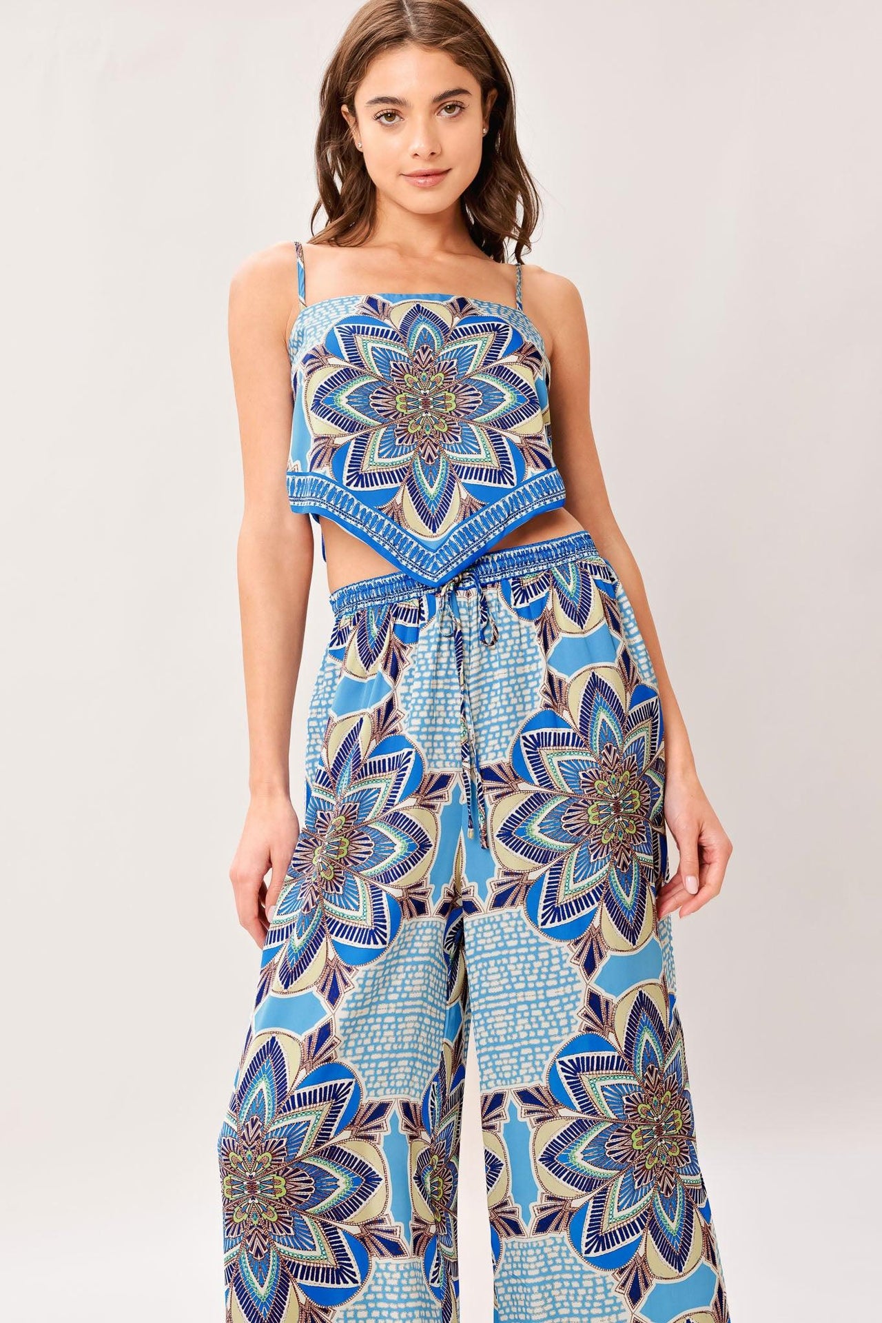 AZURE MANDALA WOVEN SCARF TOP AND PANT SET