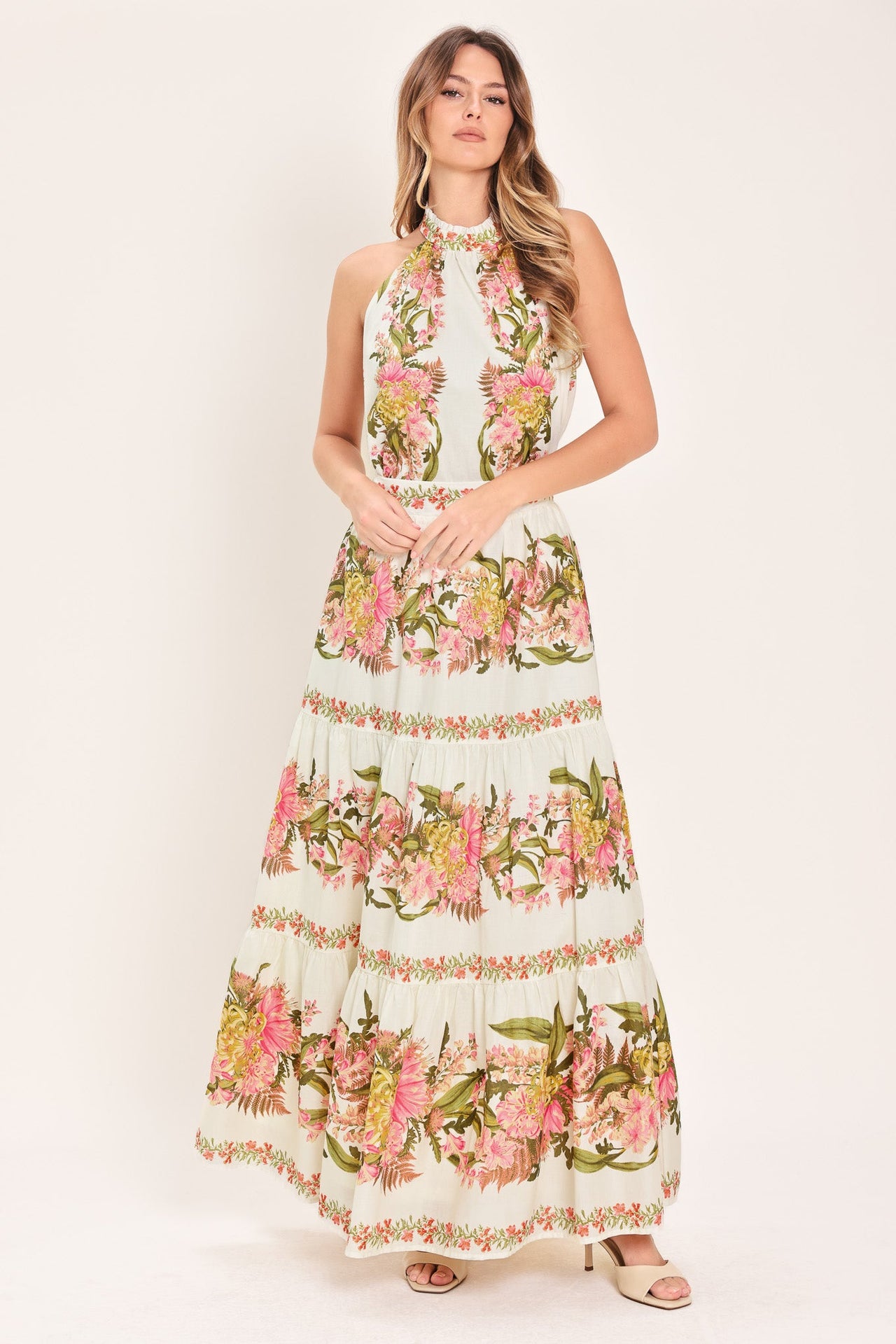 BOTANICAL ESCAPE WOVEN HALTER TOP