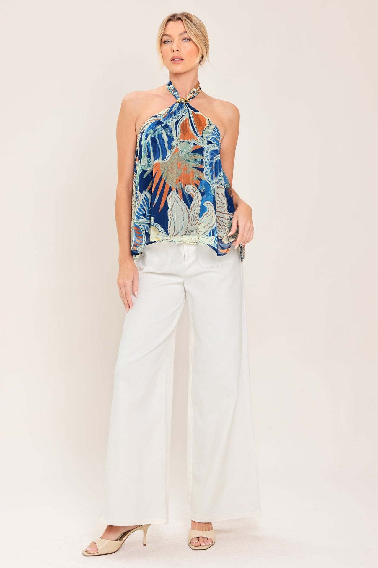 BLUE LAGOON WOVEN HALTER TOP