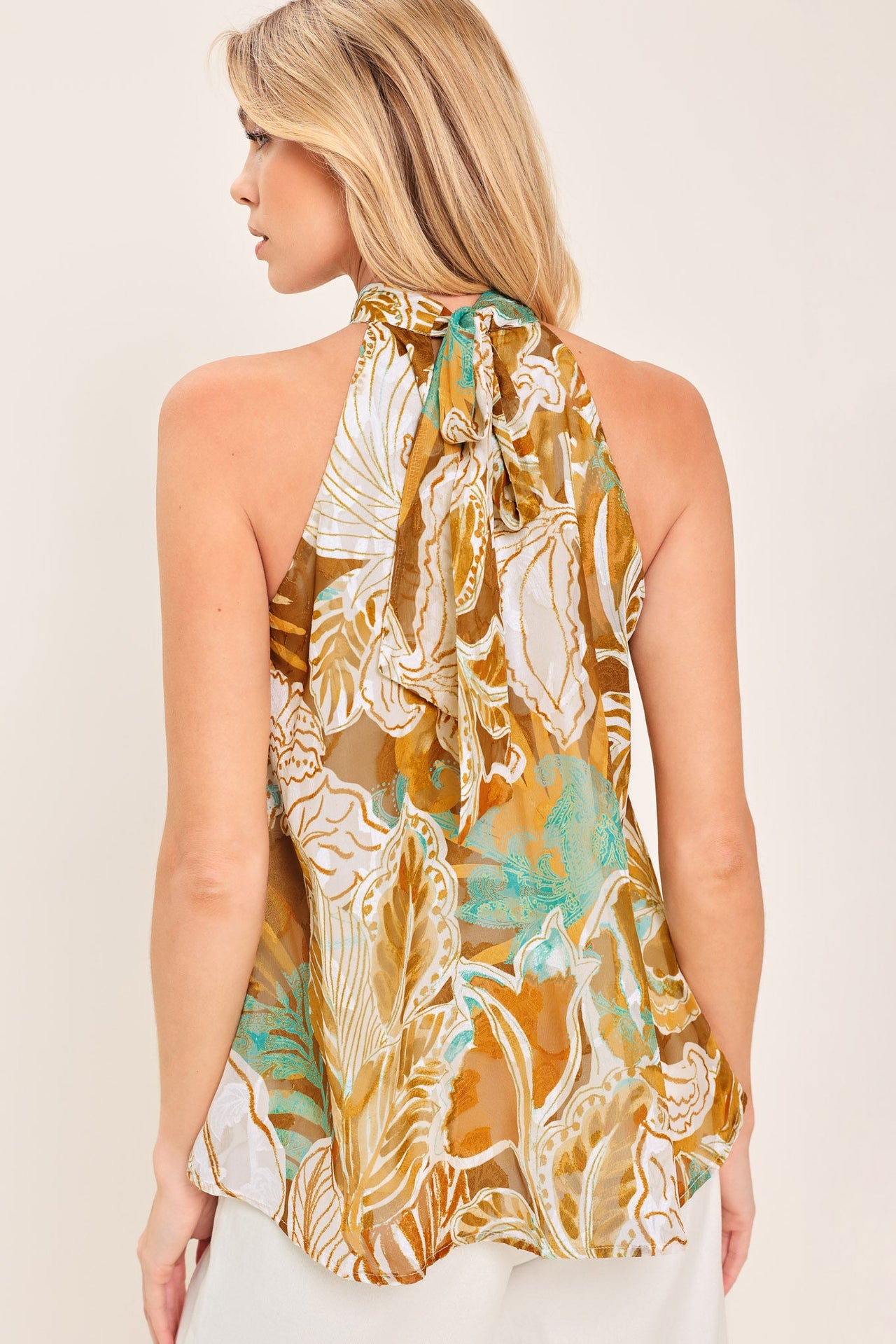 GOLDEN SHORES FLOW WOVEN JACQUARD TOP