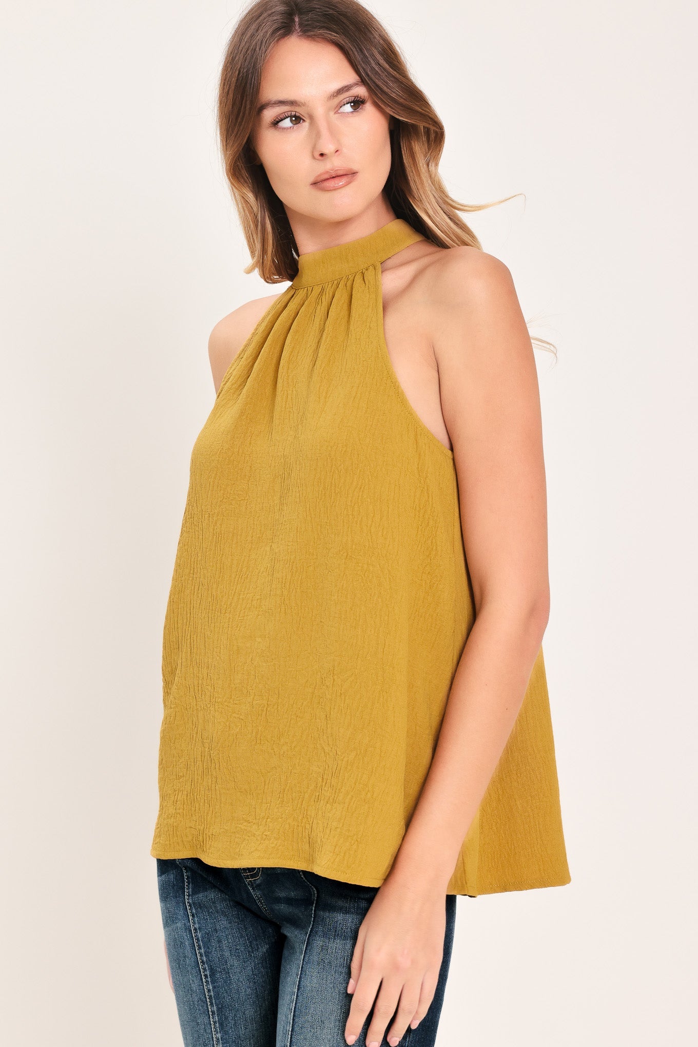 GOLDEN STATE OF MIND WOVEN HALTER TOP