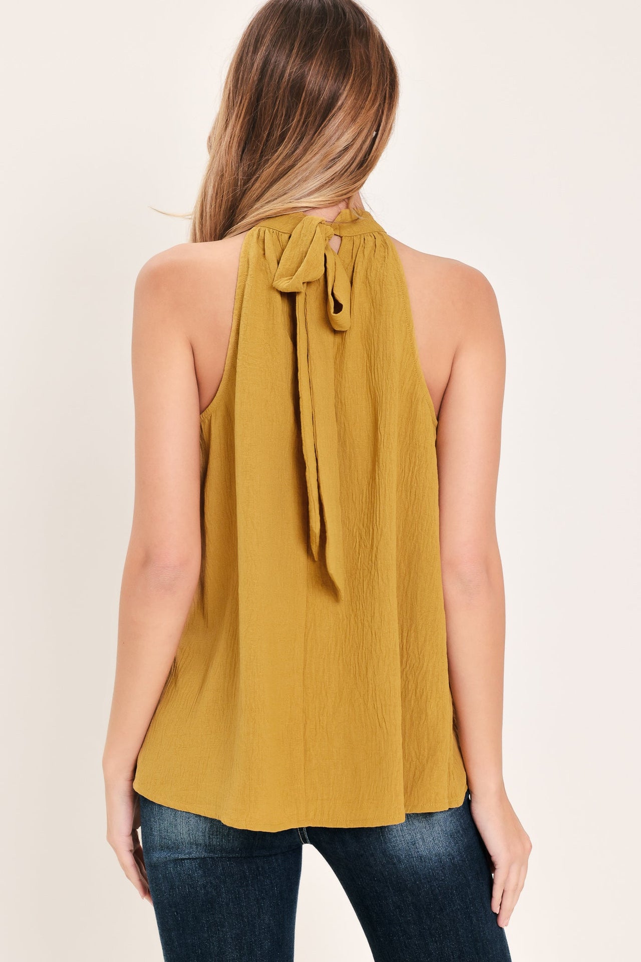 GOLDEN STATE OF MIND WOVEN HALTER TOP