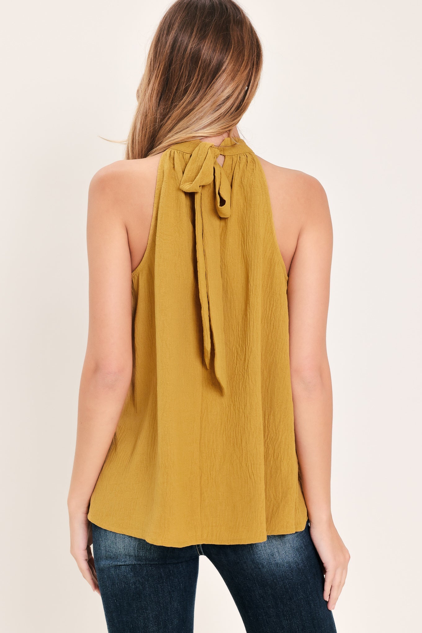 GOLDEN STATE OF MIND WOVEN HALTER TOP