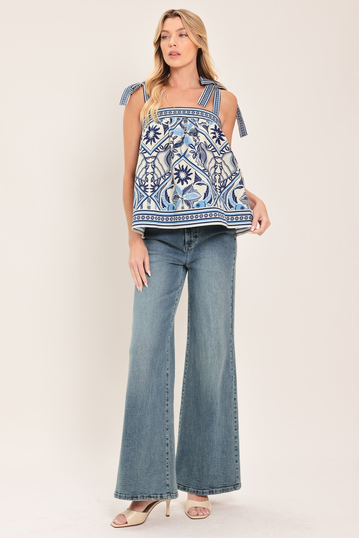 CAPRI COAST TIE-STRAP WOVEN TOP