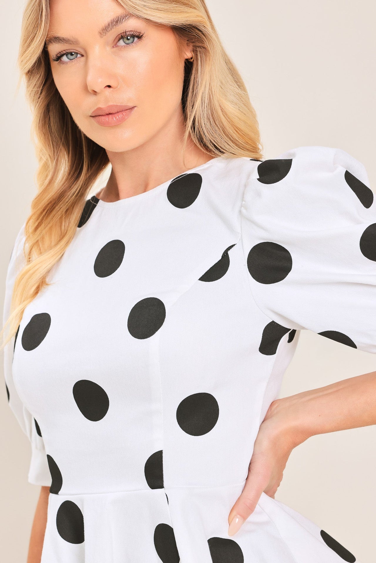 RETRO POLKA DOT WOVEN TOP