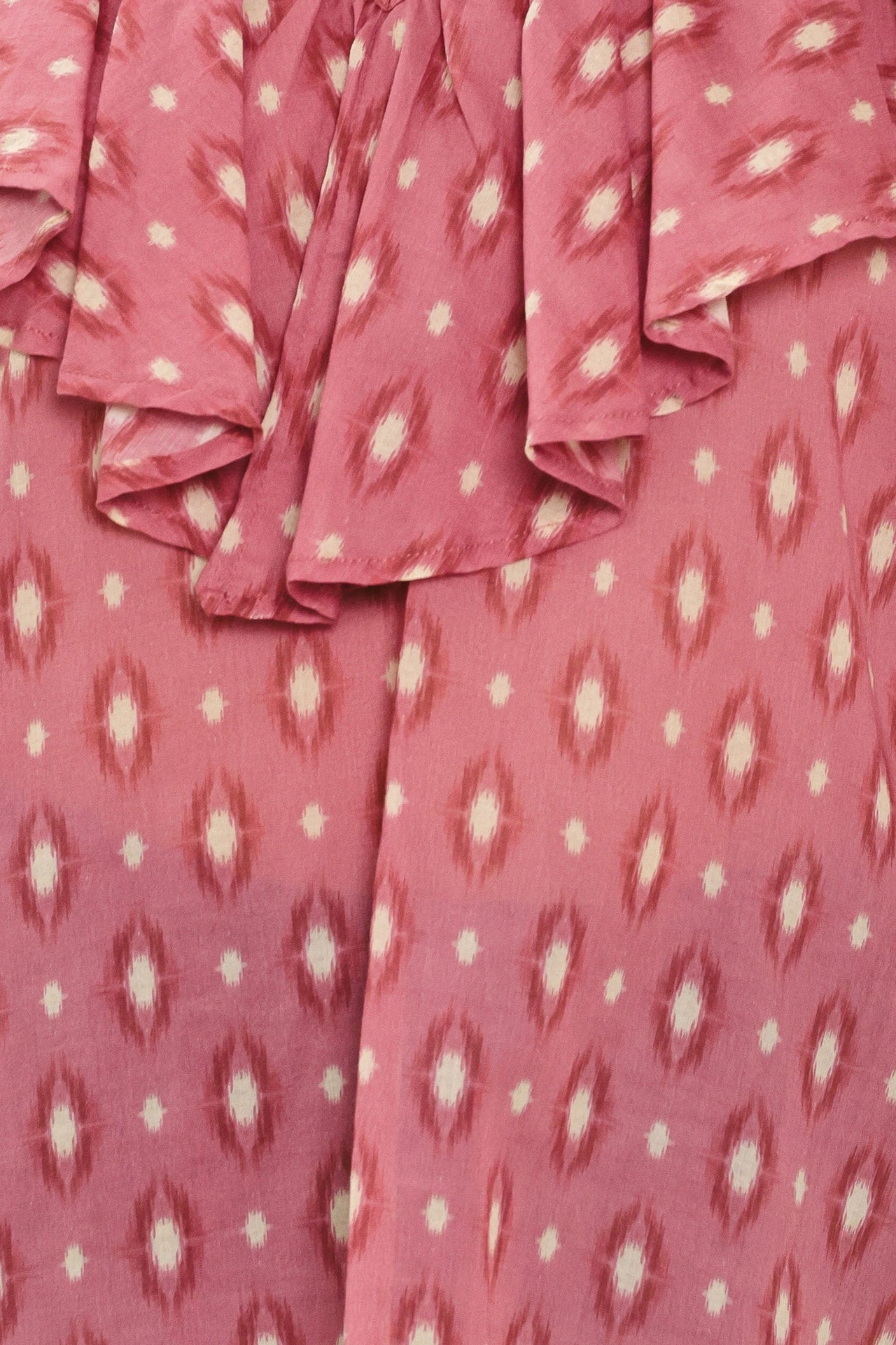 ROSE IKAT RUFFLE WOVEN TOP
