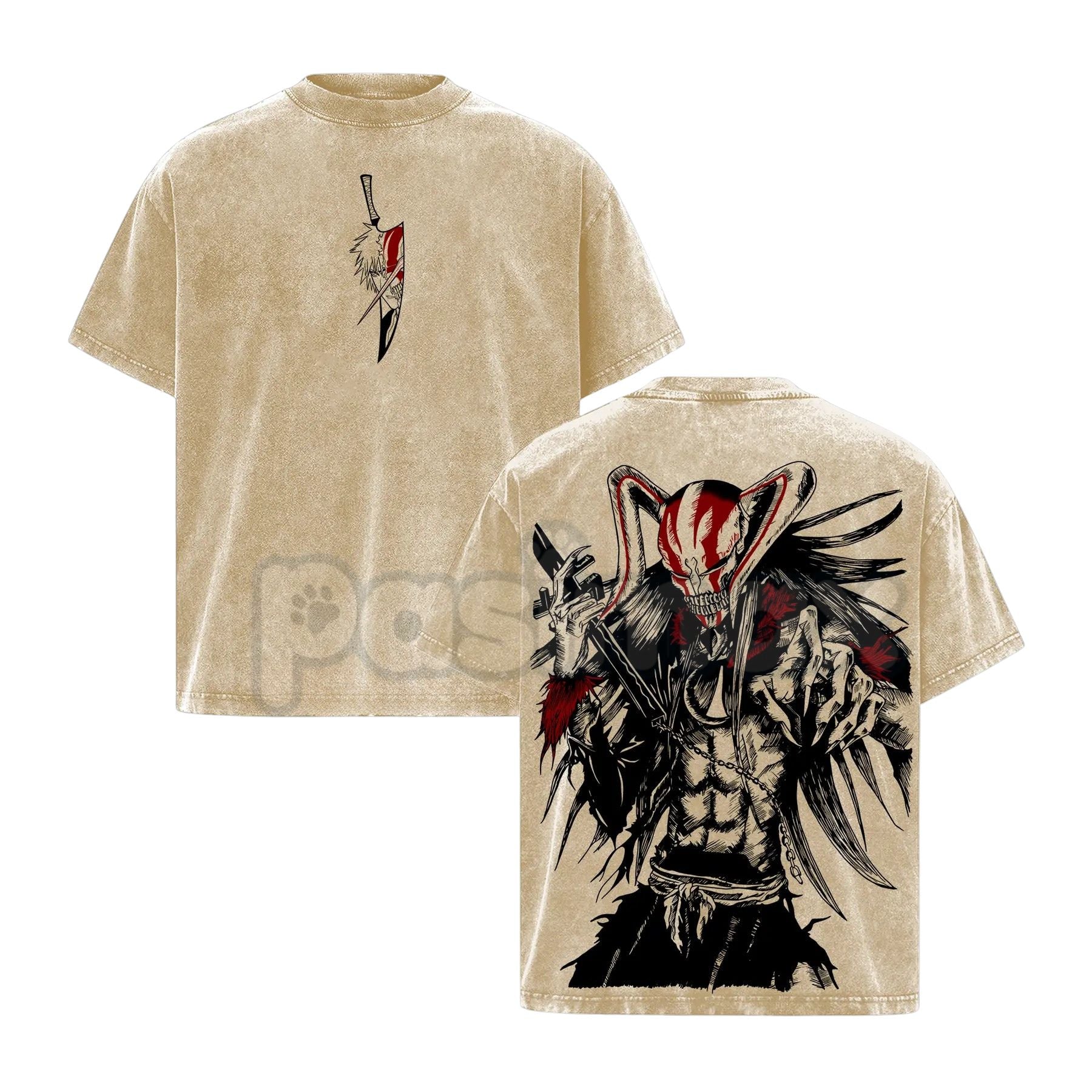 Ichigo Hollow Vintage Washed T-Shirt – Bleach Manga Character Graphic Tee, Retro Oversized Anime Streetwear