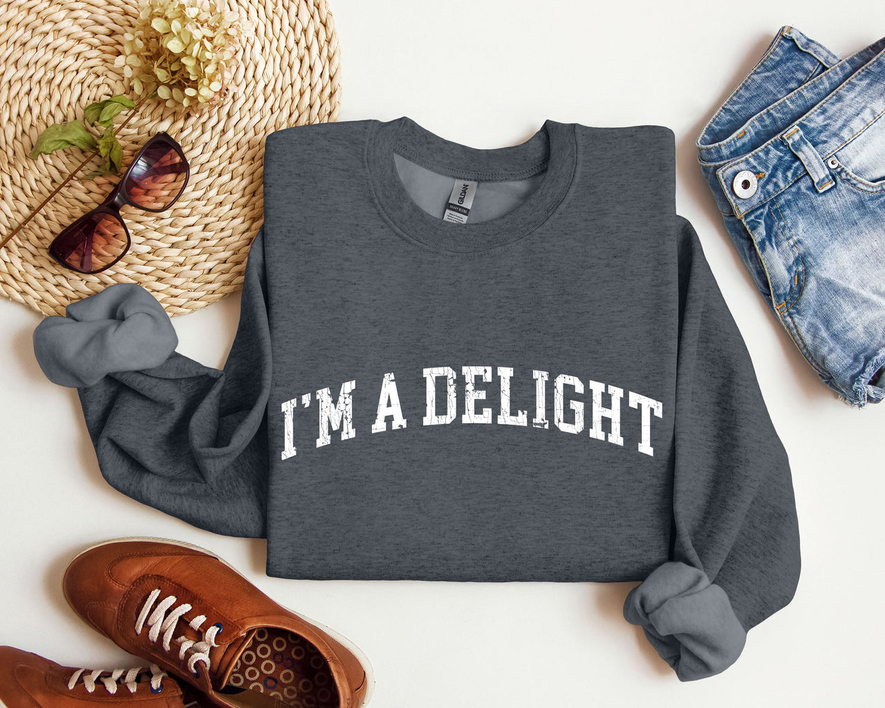 I'm A Delight Sarcastic College Mood Booster Graphic Cozy Campus Life Vibe Sweatshirt