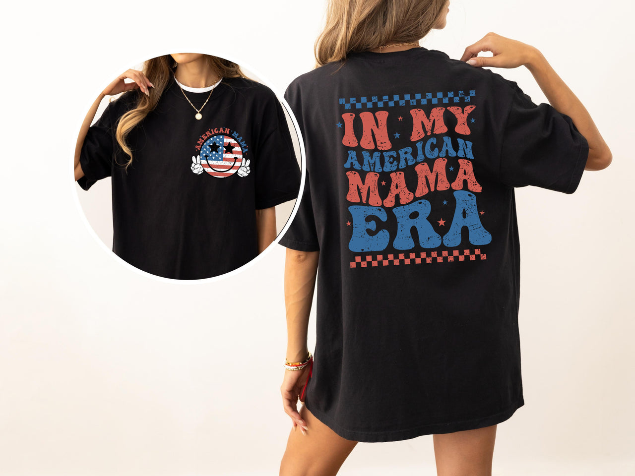 In My American Mama Era Retro Independence Day America USA Fourth Of July Patriotic T-Shirt Comfort Colors Tee
