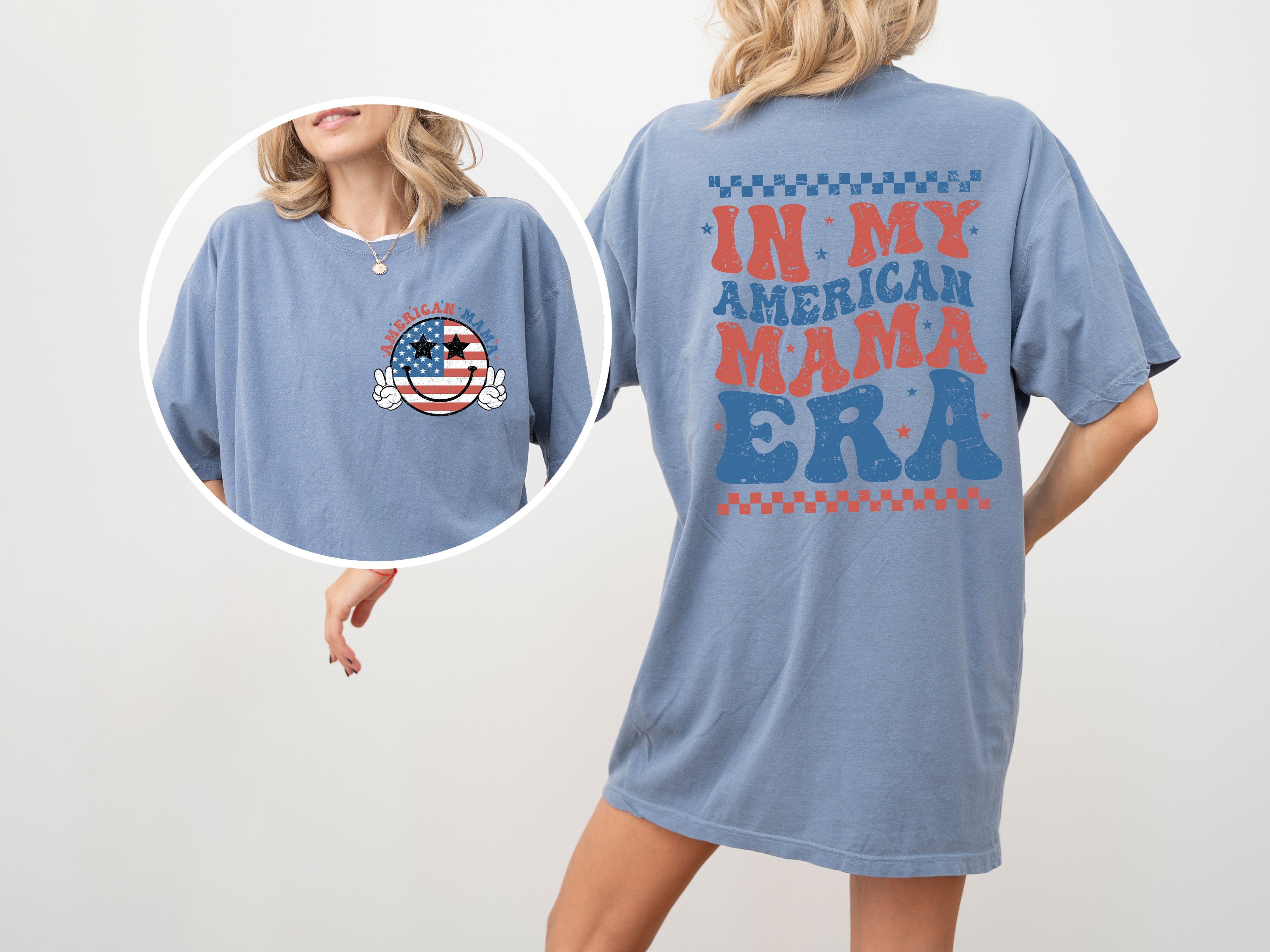 In My American Mama Era Retro Independence Day America USA Fourth Of July Patriotic T-Shirt Comfort Colors Tee