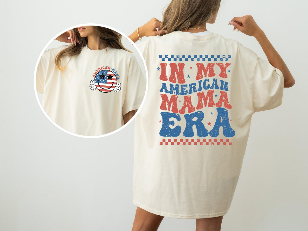 In My American Mama Era Retro Independence Day America USA Fourth Of July Patriotic T-Shirt Comfort Colors Tee