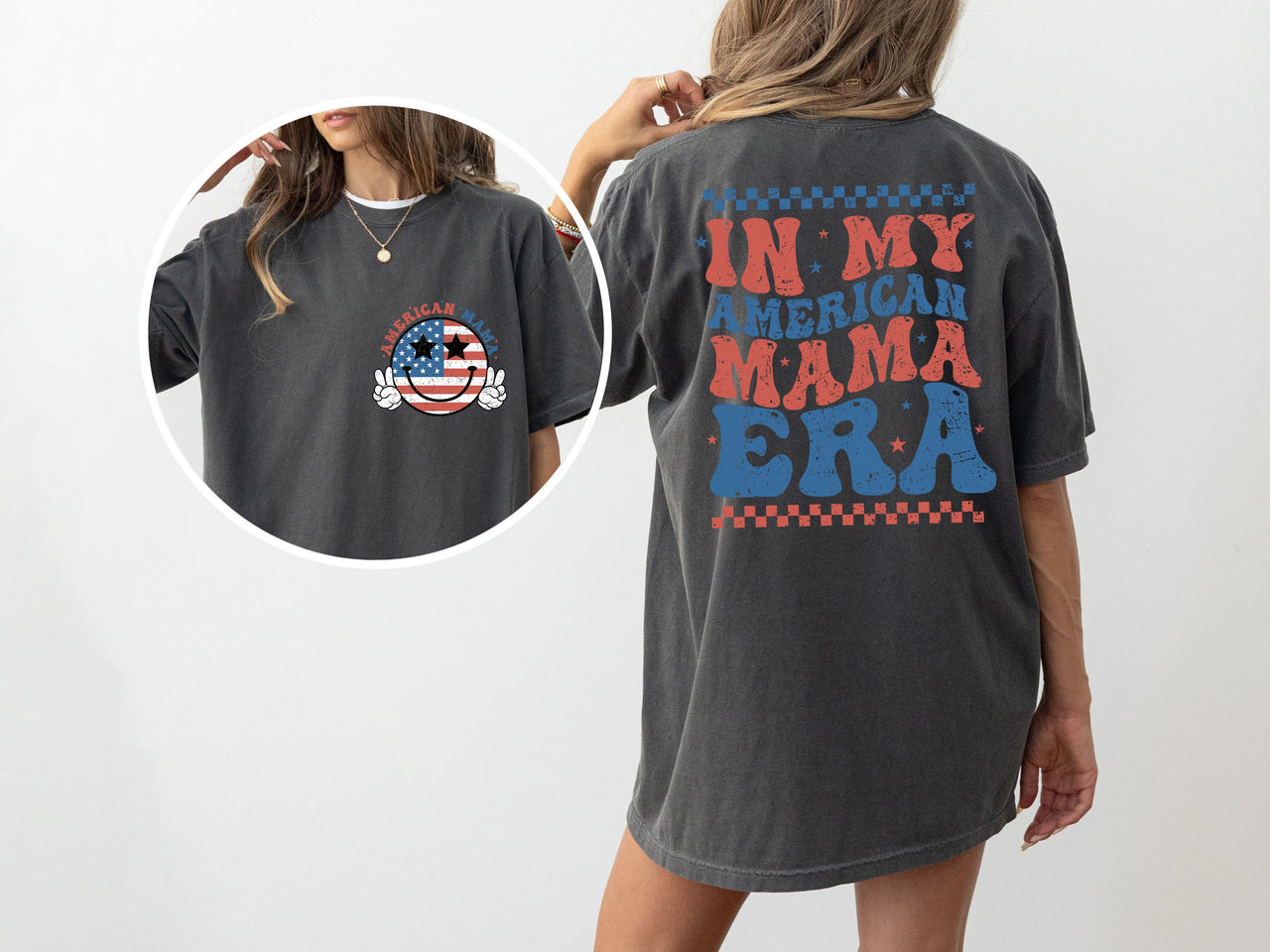 In My American Mama Era Retro Independence Day America USA Fourth Of July Patriotic T-Shirt Comfort Colors Tee