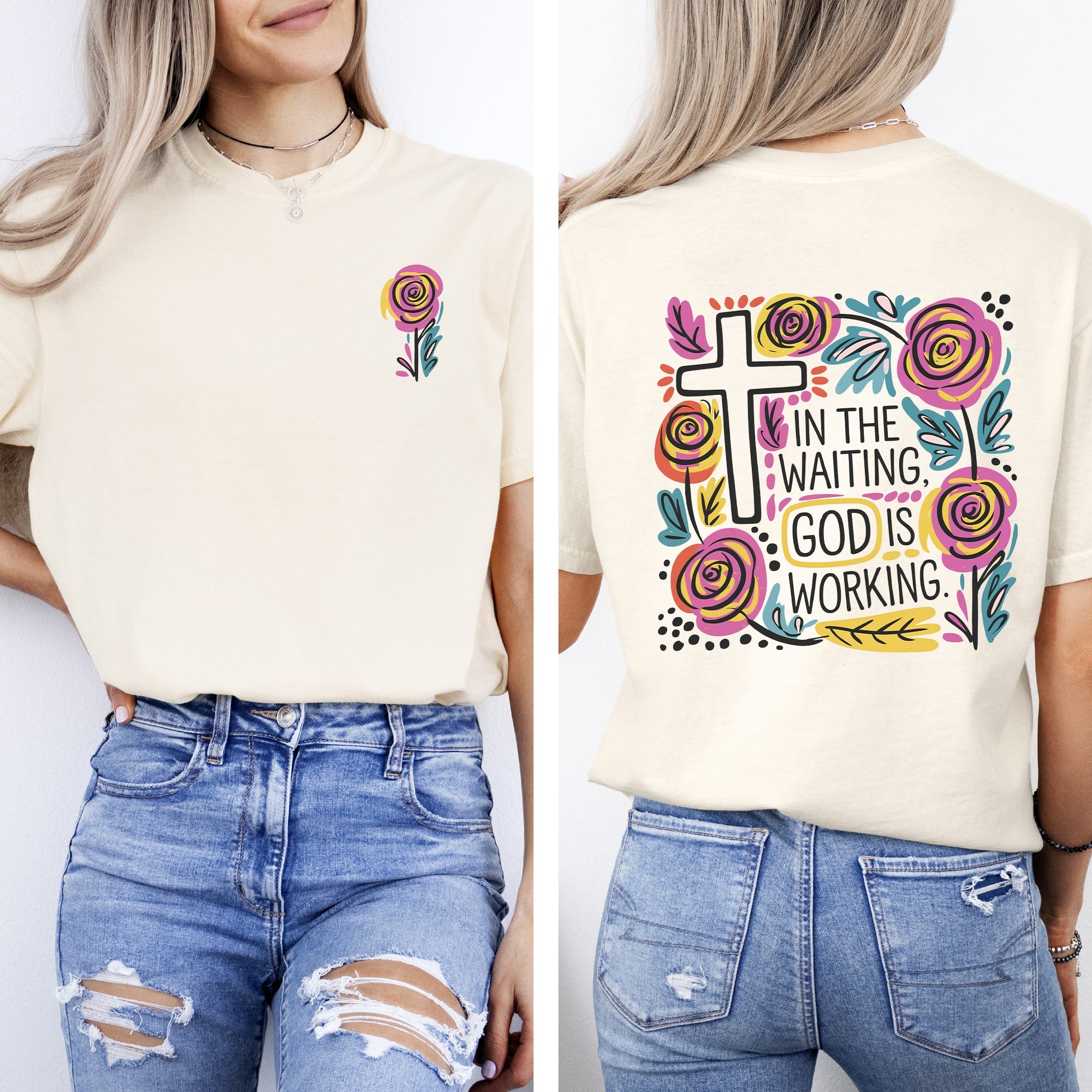 In The Waiting God Is Working Christian Gospel Faith Saved Grace Comfort Colors Tee