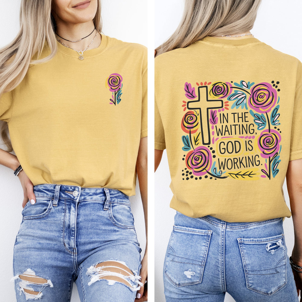 In The Waiting God Is Working Christian Gospel Faith Saved Grace Comfort Colors Tee