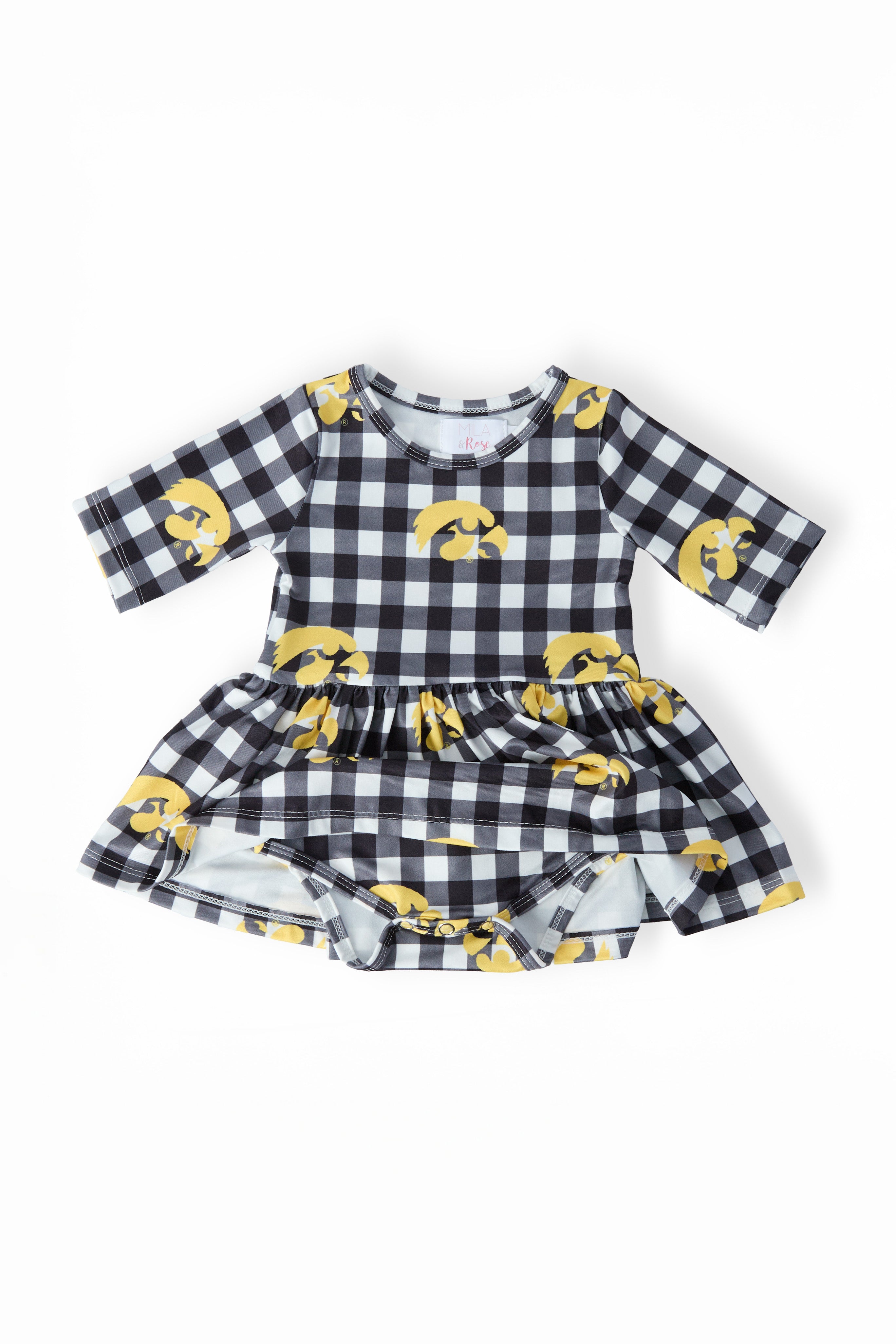 Iowa Plaid Tigerhawk 3/4 Sleeve Twirl Bodysuit