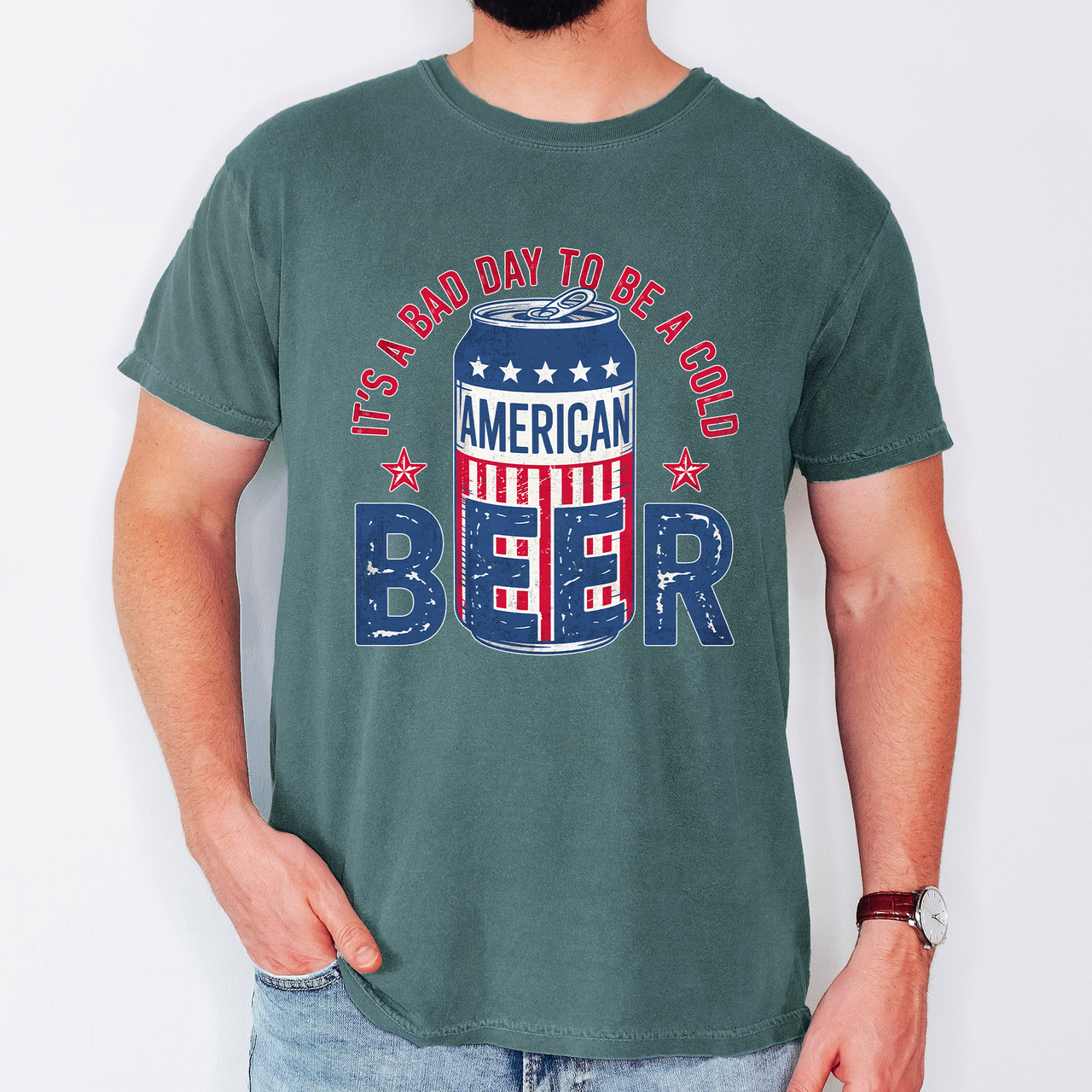 It's A Bad Day To Be A Cold Beer Flag Patriotic Edition Graphic Comfort Colors Tee