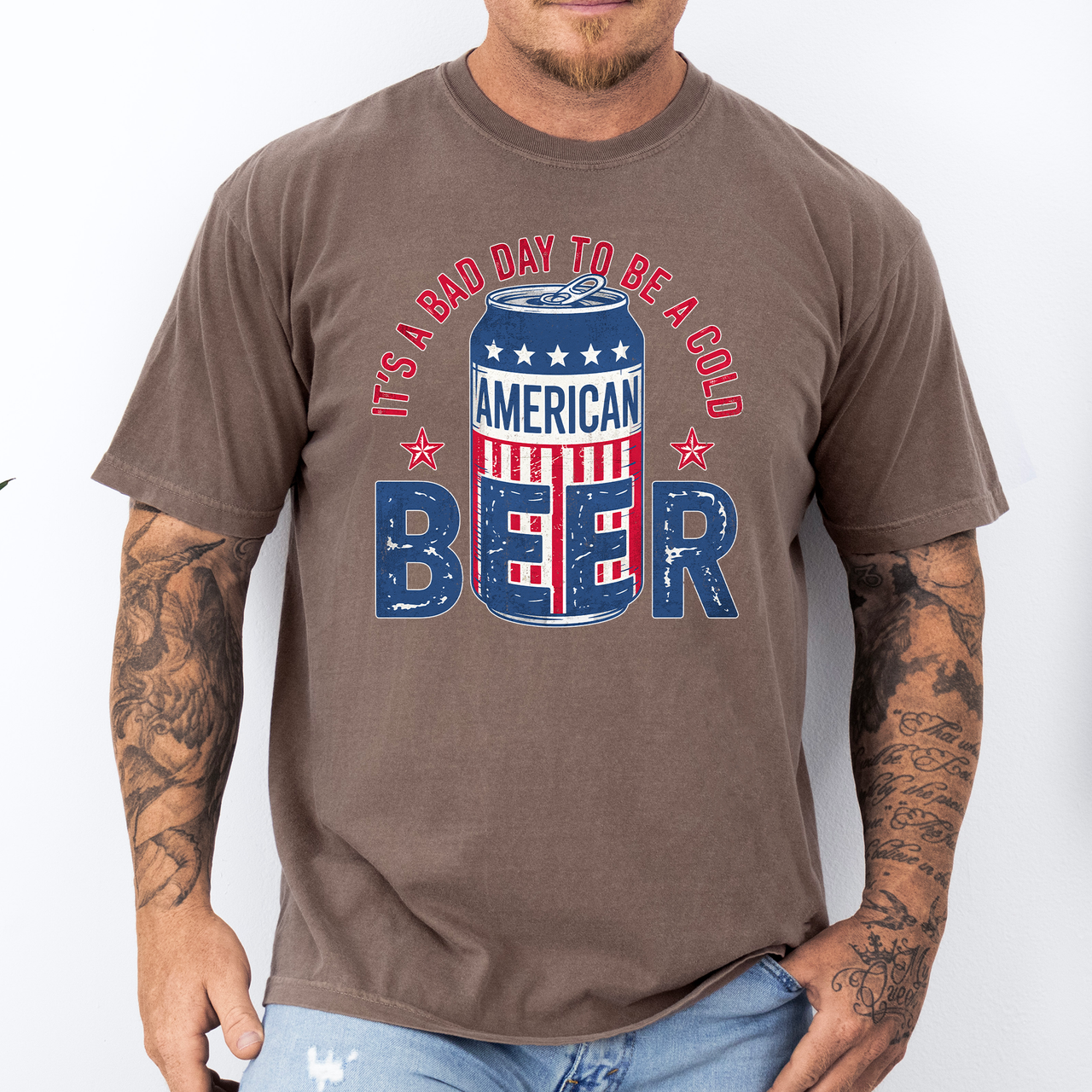 It's A Bad Day To Be A Cold Beer Flag Patriotic Edition Graphic Comfort Colors Tee
