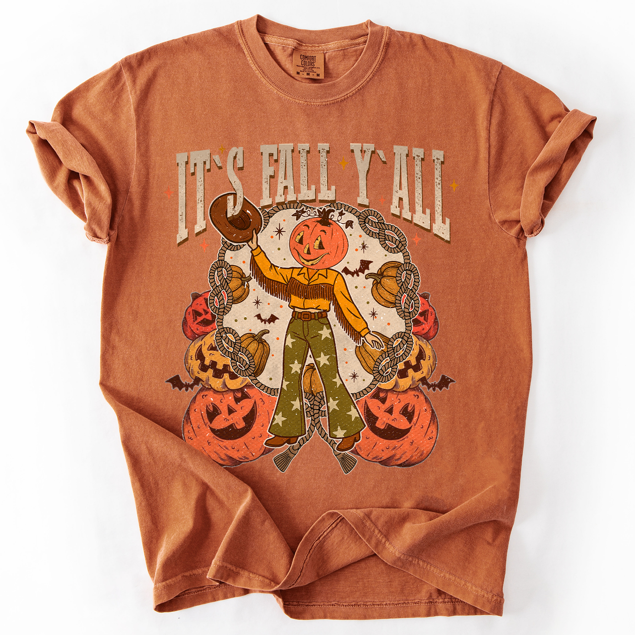 It's Fall Y'all Watercolor Flowers and Jack-O'-Lanterns Halloween Autumn Edition Comfort Colors Tee