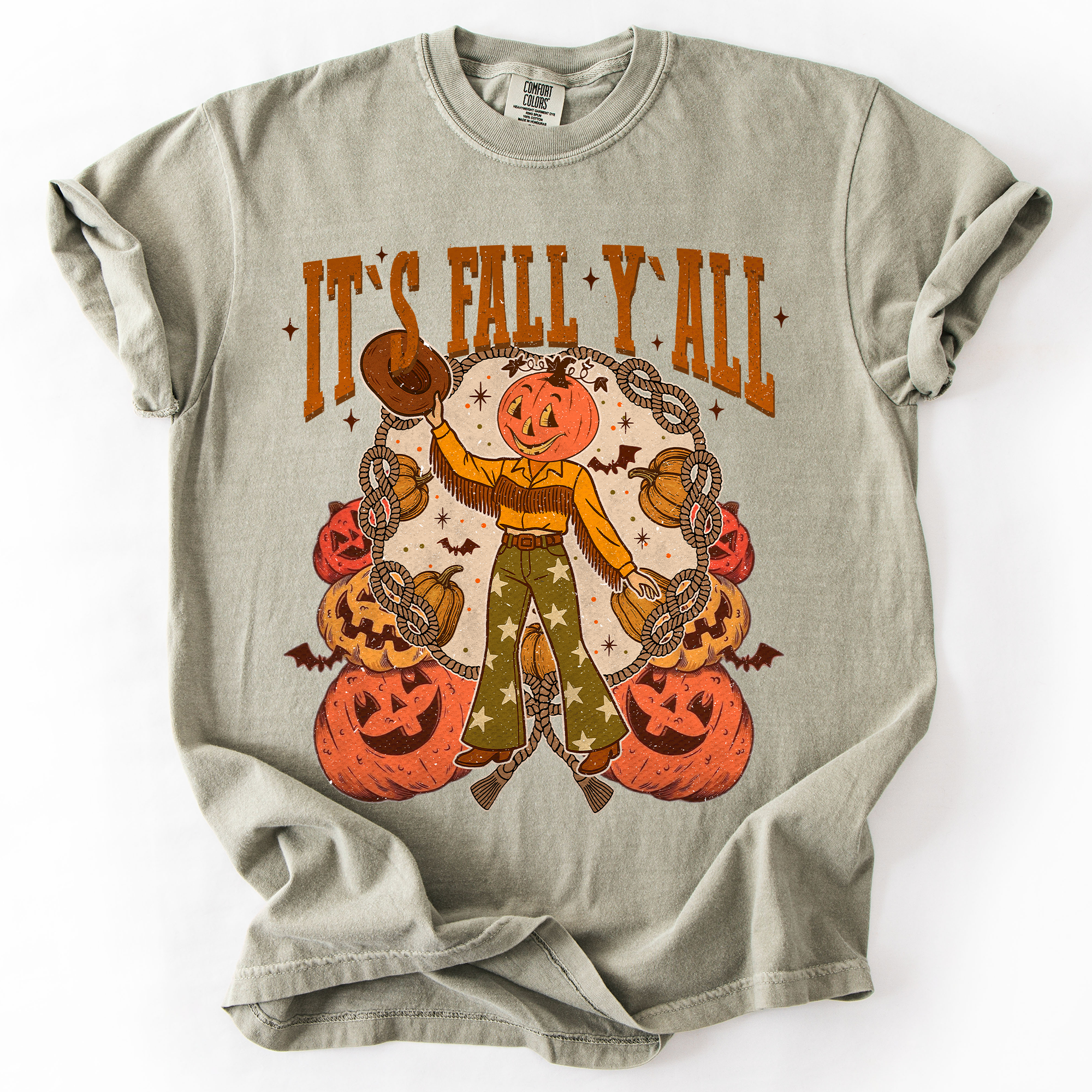 It's Fall Y'all Watercolor Flowers and Jack-O'-Lanterns Halloween Autumn Edition Comfort Colors Tee