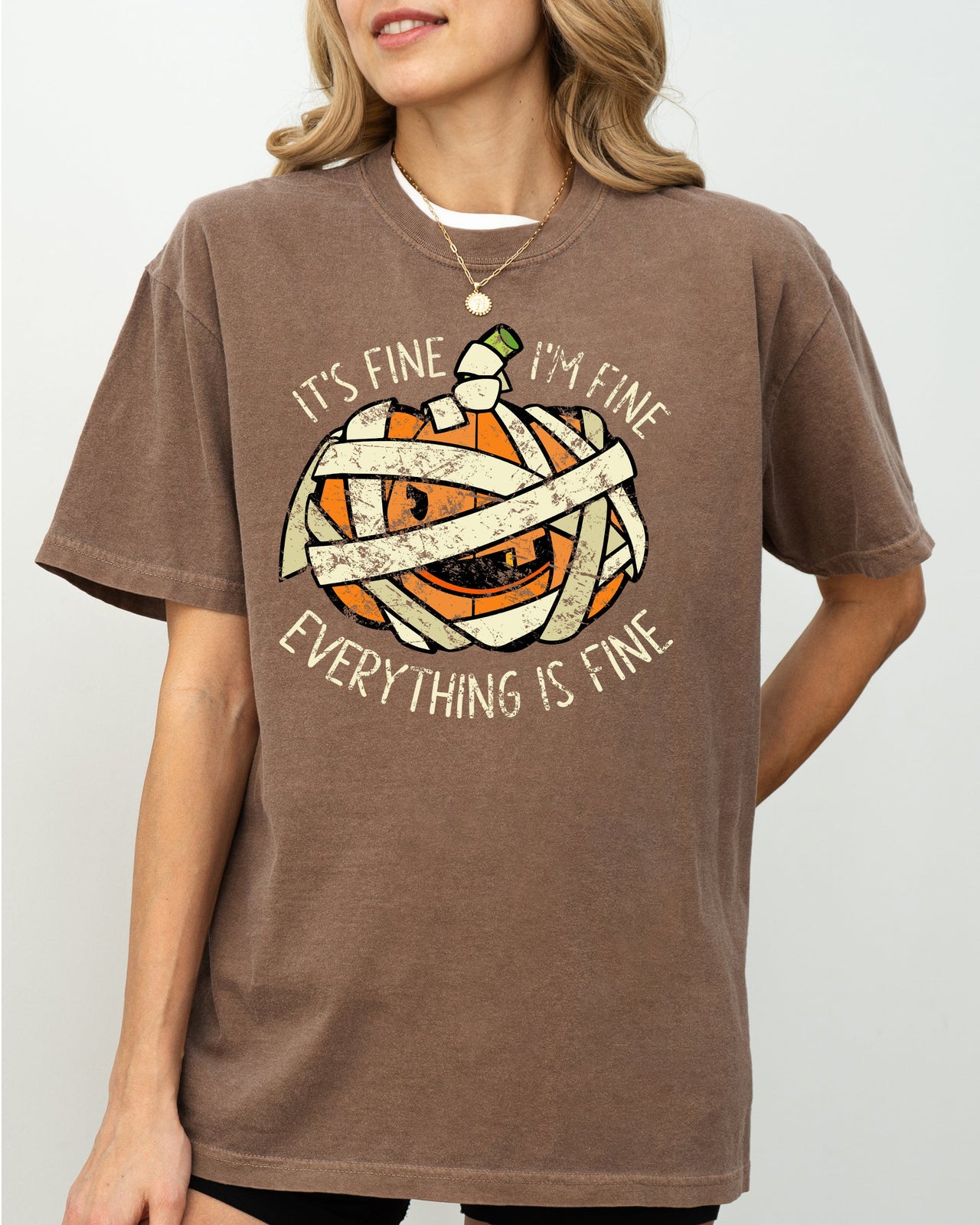 It's Fine, I'm Fine, Everything Is Fine Pumpkin Halloween Jack-O-Lantern Spooky Fall Autumn Comfort Colors Tee