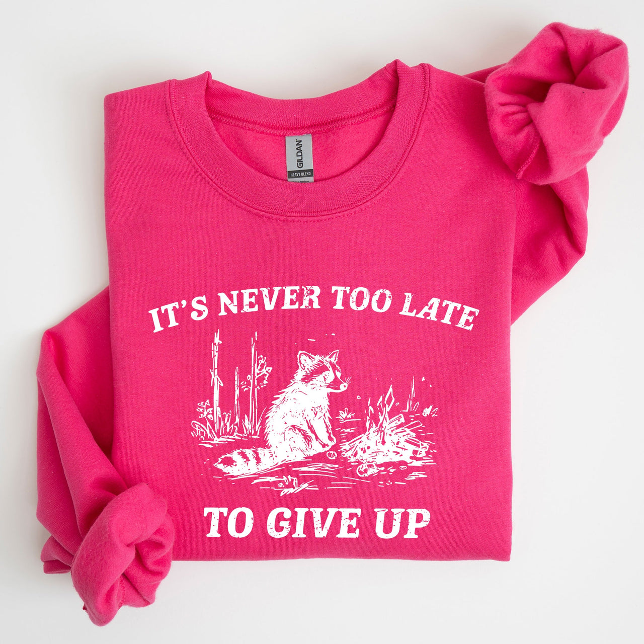 It's Never Too Late To Give Up Raccoon Graphic Illustration Cozy Thermal Sweatshirt