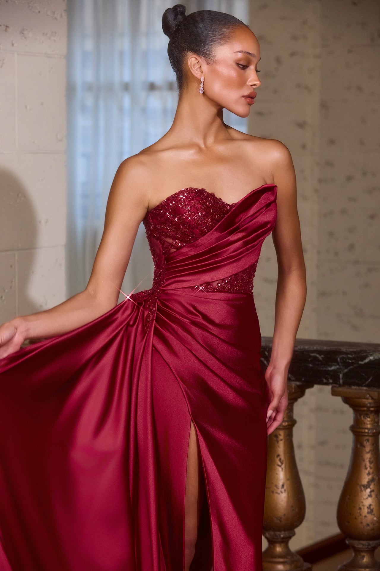 Ladivine J887 Strapless Pointed Neckline Evening Gown