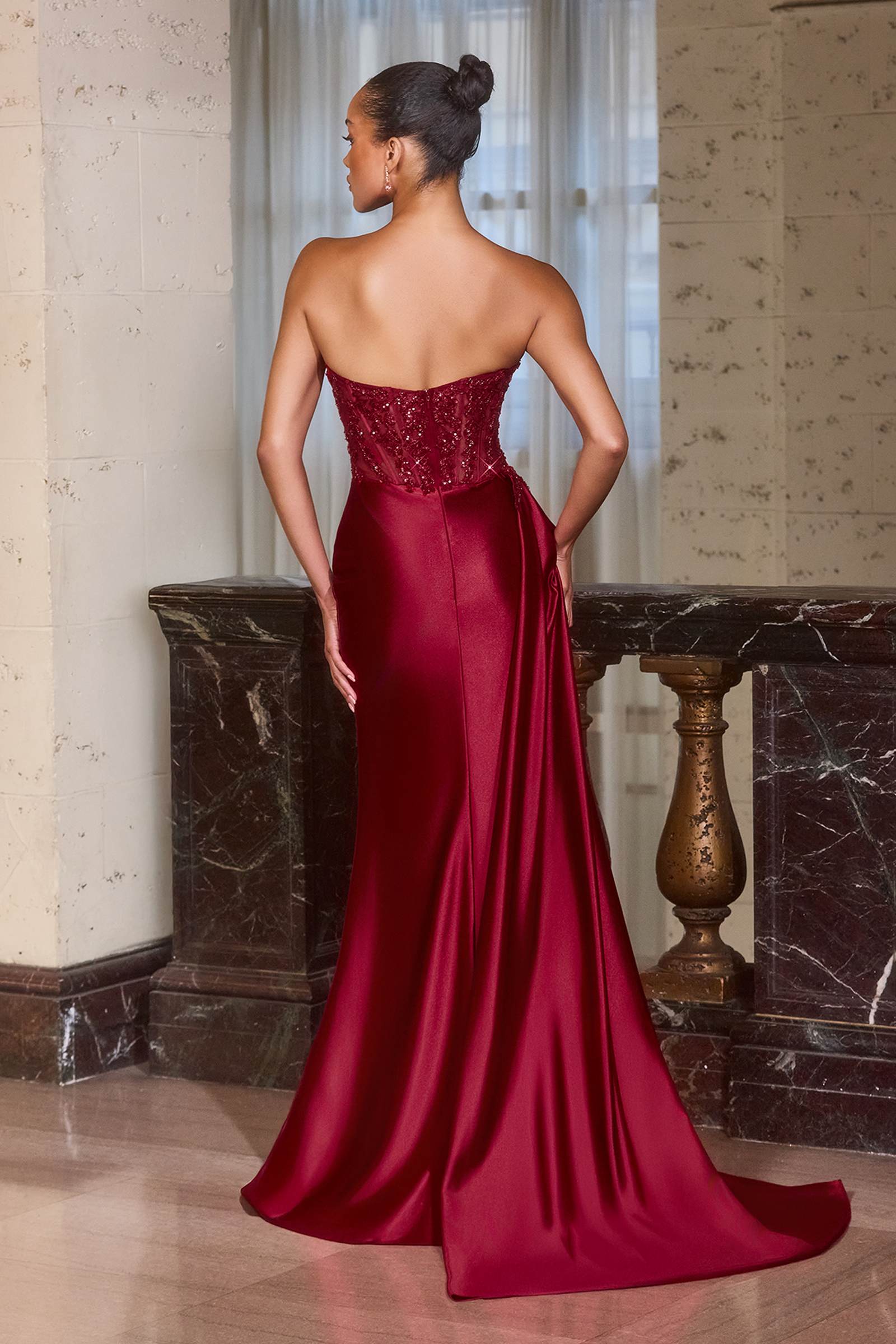 Ladivine J887 Strapless Pointed Neckline Evening Gown